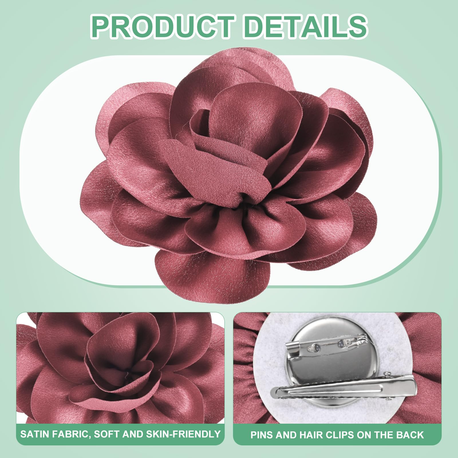 M METERXITY Rose Flower Brooches and Pins for Women 5.5 Inch Lapel Pins Dainty Satin Fabric Big Camellia Hair Flowers Clips for Wedding/Parties/Clothes/Jewelry [14cm - Image 2