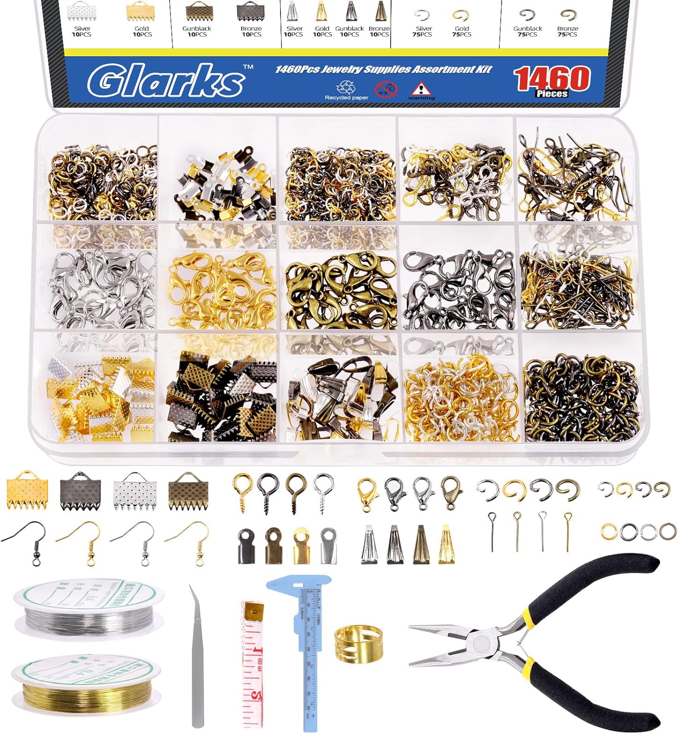 Glarks 1467Pcs Jewelry Making Supplies Kit, Jewelry Repair Tools with Accessories