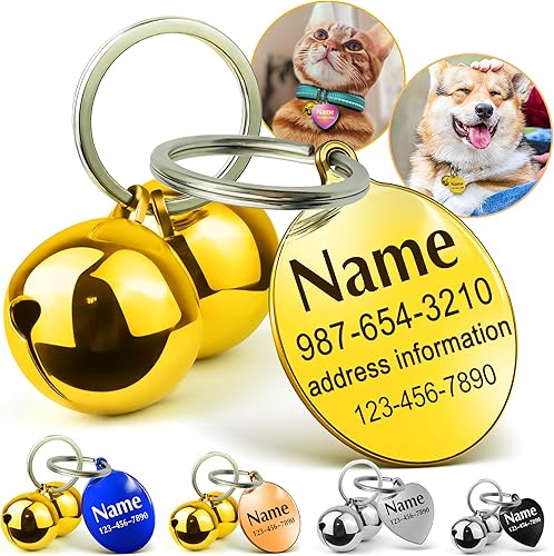 HOPELF Campanas para collar de perro con etiquetas de perro grabadas personalizadas para mascotas, cascabeles como dije de collar de gato, etiqueta