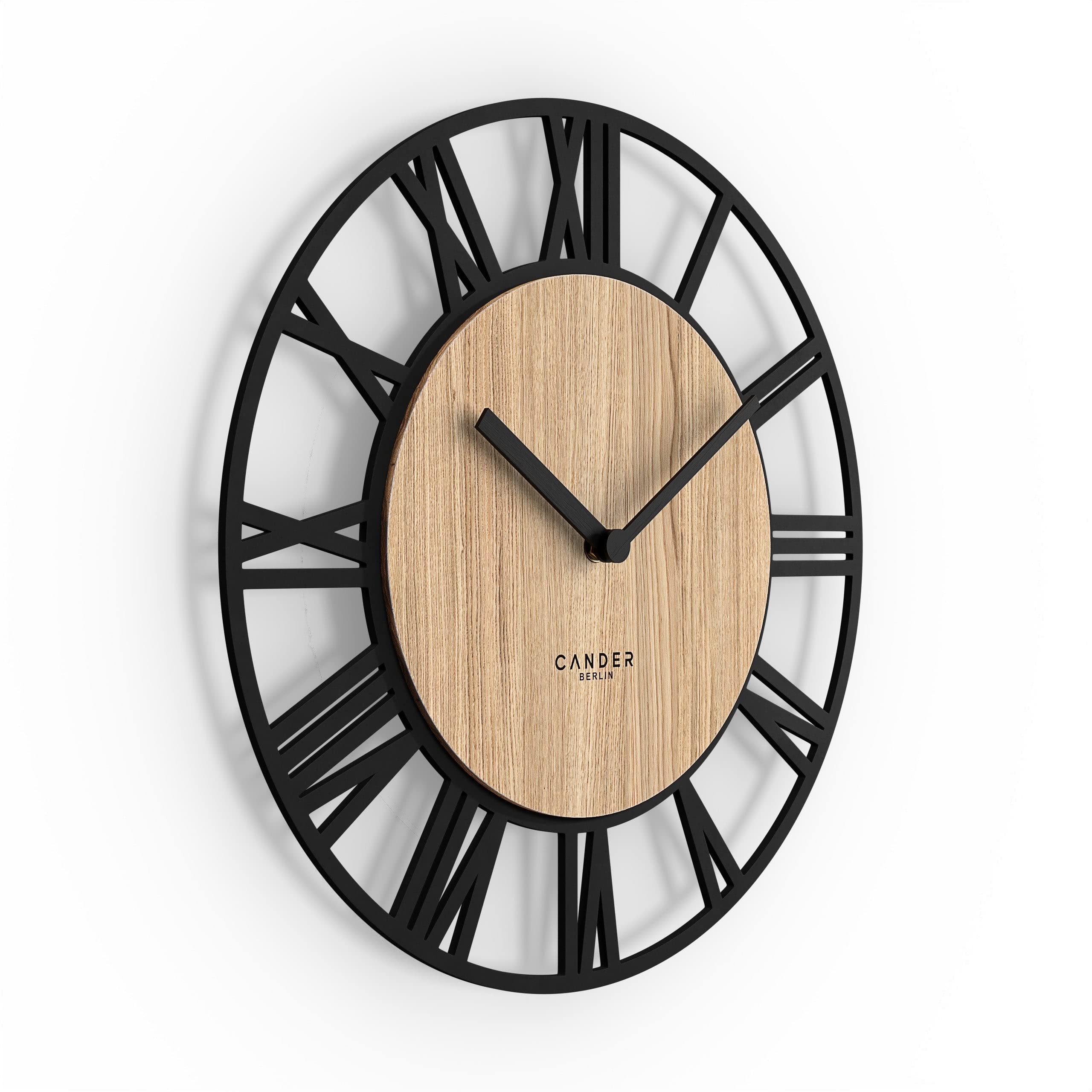 Cander Berlin MNU 2740 R XXL Holz-Wanduhr 40 cm lautlos modern Eichenfurnier ohne Tickgeräusche Küche Wohnzimmer analog Vintage