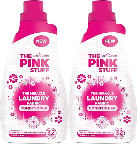 Stardrops - The Pink Stuff - The Miracle Laundry - Acondicionador líquido de tela de 32 onzas, paquete de 2, 2.0 libras (82379), ruibarbo