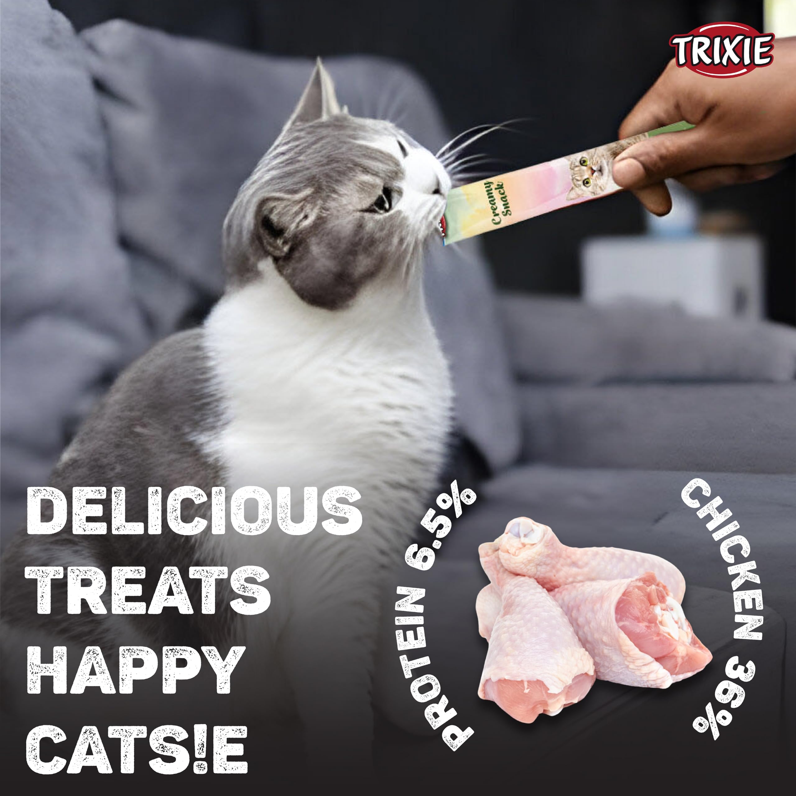Combo of Trixie Chicken Flavor Creamy Snacks for Cat & Kittens (5 Tubes × 14 g) and Savic Hop in Modern Cat Litter Tray, Anthracite - 23 x 15 x 15 inch - Suitable for All Cat Breeds 2