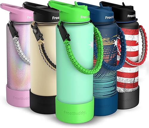 Frost Buddy Botella de agua Buddy de 32 onzas con popote, tapa, botella de agua aislada las 24 horas, sin fugas, botella de agua de acero inoxidable