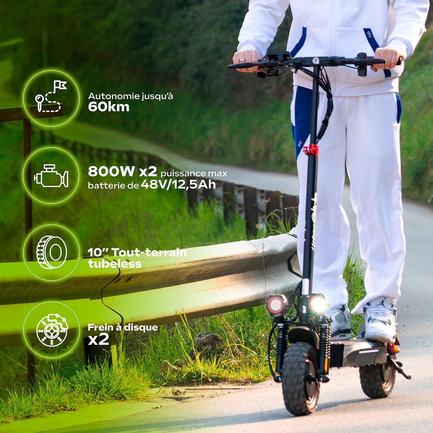 Trottinette Électrique Adulte UrbanGlide ECROSS Duo Autonomie Jusqu'a 60 km - Pneu Cross 10" Tubeless - Batterie 54V - Poids 26Kg
