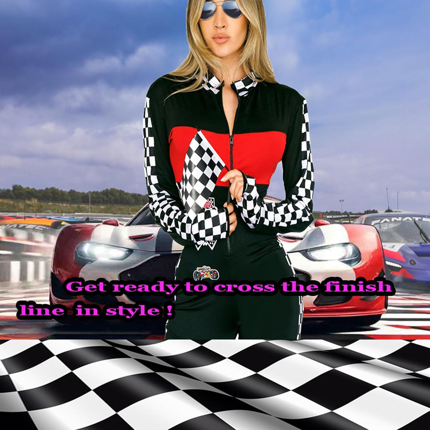 Beauty's Love Halloween Racer Costume Accessories Set for Talladega Nights Costume with sunglasses gloves flags Woman - Image 5