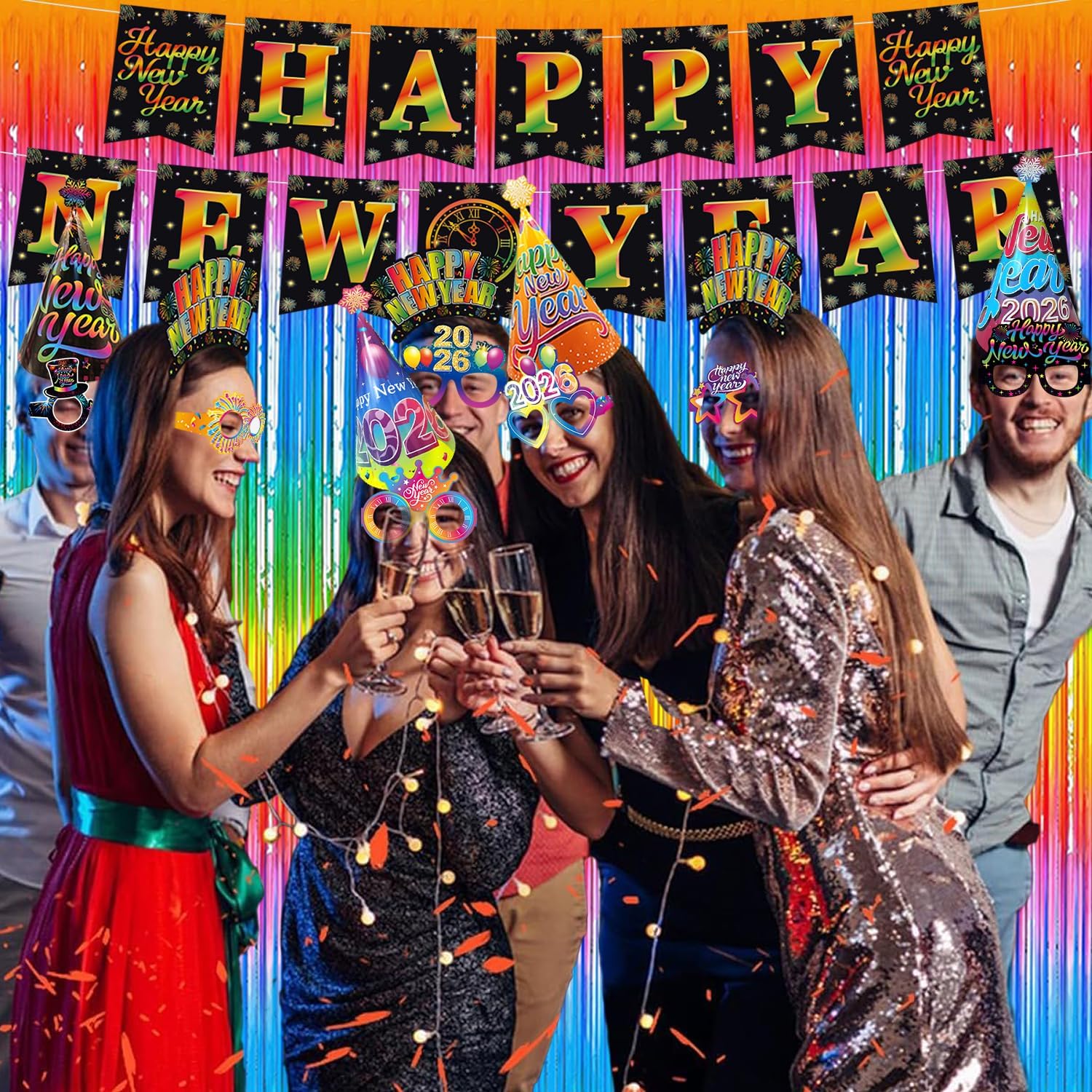 Colorful New Years Eve Party Supplies 2026, Happy New Year Favors-New Year Headwear Eyeglasses New Year Top Hats, Party Blowers, 2026 New Year Decorations Kit for New Year's Eve Party - Image 5