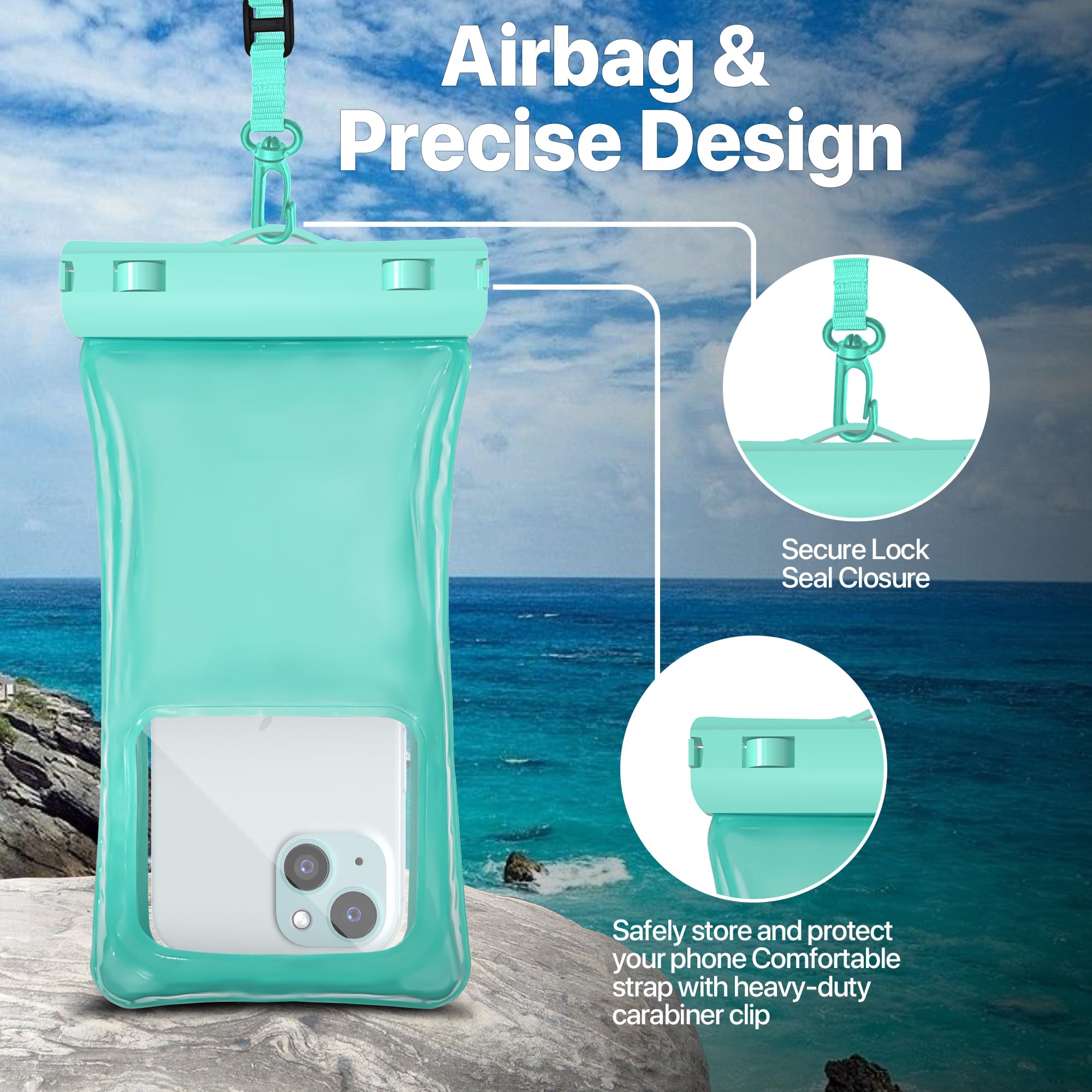 Nephi IP68 Funda Impermeable para teléfono, 2 Piezas, hasta 20 cm, Ajustable con cordón para el Cuello, Funda de teléfono Impermeable Flotante para Vacaciones, Playa, Piscina, artículos Esenciales de