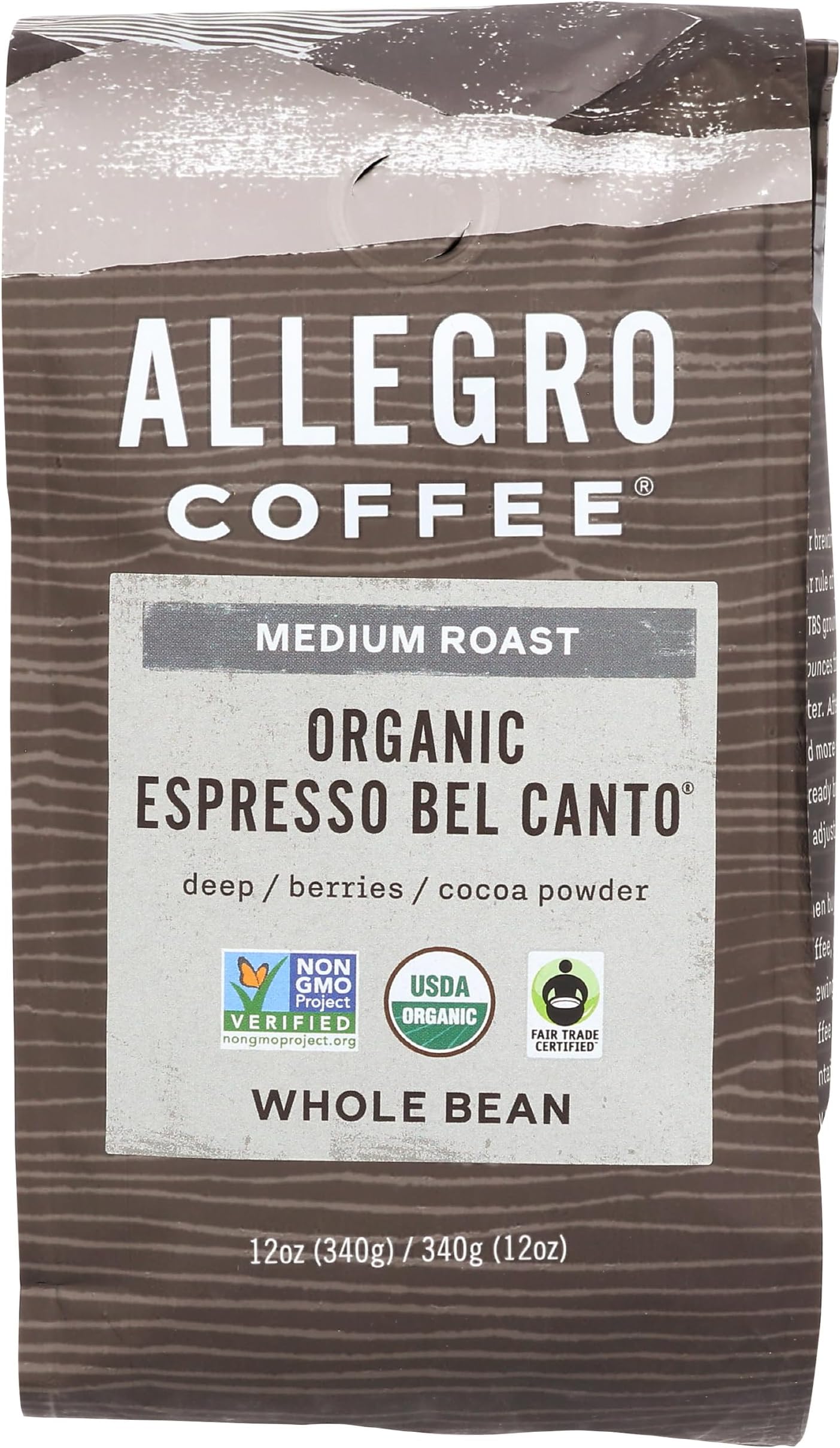 Organic Espresso Bel Canto Whole Bean Coffee, 12 oz(Pack of 1)