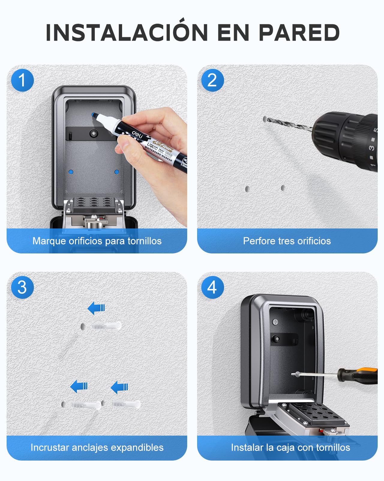 Mohard Caja de Seguridad para Llaves, Caja Llaves Pared con Combinación 12 Dígitos, Gran Capacidad & Impermeable Caja Fuerte Llaves Exterior con Código Resttable para Hogar Garaje Escuela Oficina