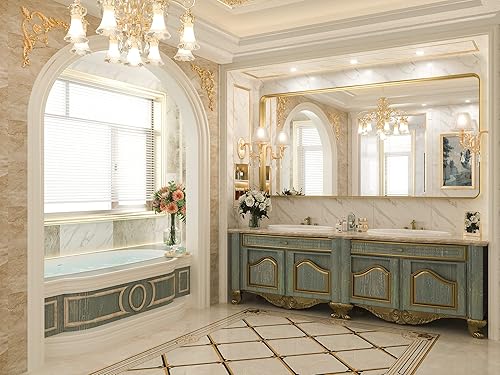 Miniatura 2 de TokeShimi Espejo de tocador de baño dorado de 72 x 36 pulgadas para pared, espejo rectangular con aleación de aluminio no oxidante, marco de metal