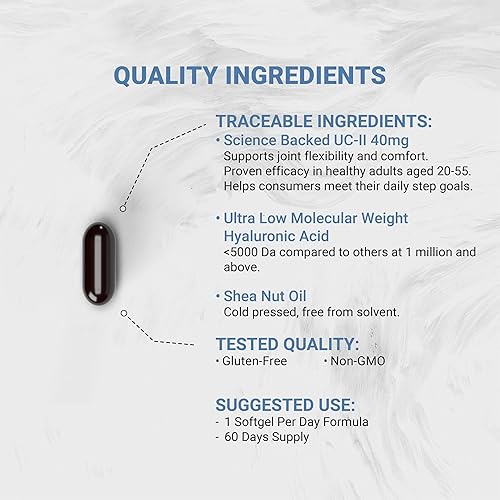 Miniatura 3 de Naturalis UC-II 40 mg con ácido hialurónico y aceite de nuez de karité  Colágeno mejorado sin desnaturalizar tipo II para una mejor salud de las