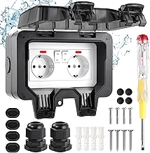 Aussensteckdose Wasserdicht IP66 Outdoor Steckdose mit Schalter Kontrollleuchte, 3680W Wetterfest Außensteckdose Aufputz Wand Garten Steckdose mit Klappdeckel inklusive Gärten Schwimmbad Aussenbereich
