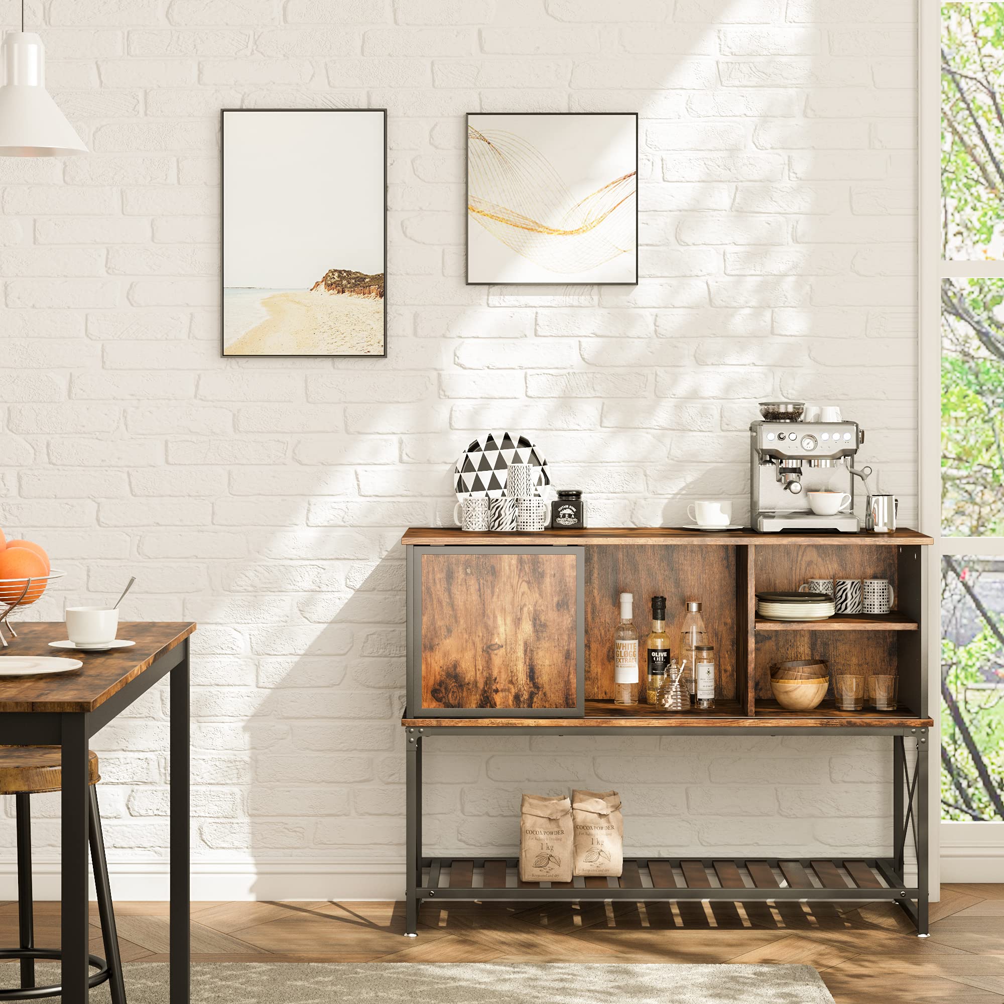Industrial Bar Buffet Sideboard Farmhouse Wood Coffee Bar