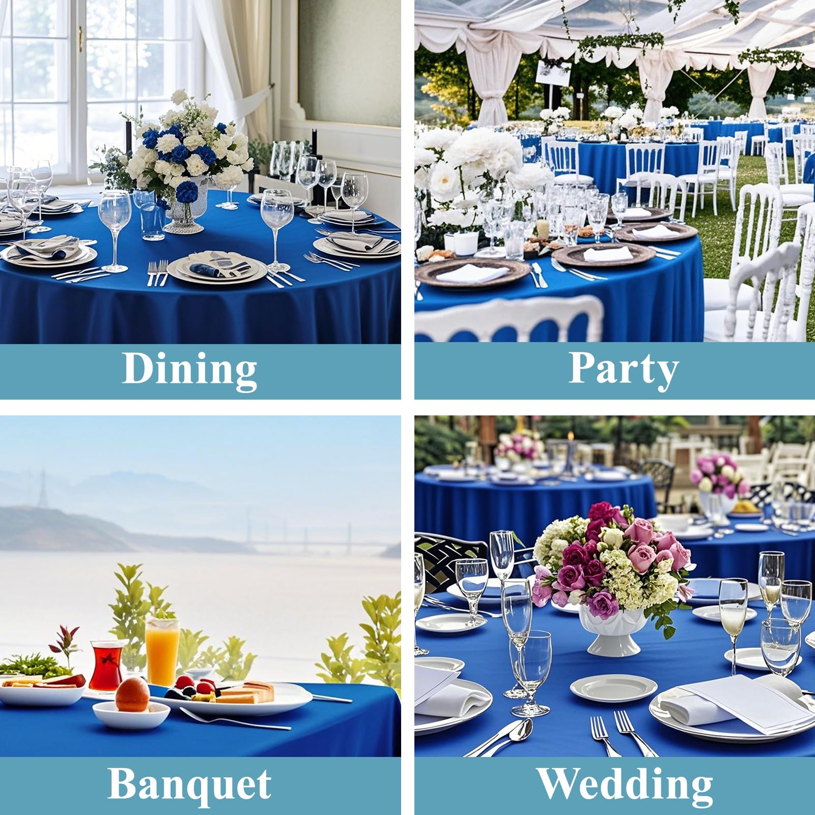 VidaFete Confezione da 6 tovaglie rotonde in poliestere, antimacchia, resistenti alle pieghe, per cucina, sala da pranzo, feste, matrimoni, decorazione rotonda per tavolo da buffet (blu reale)