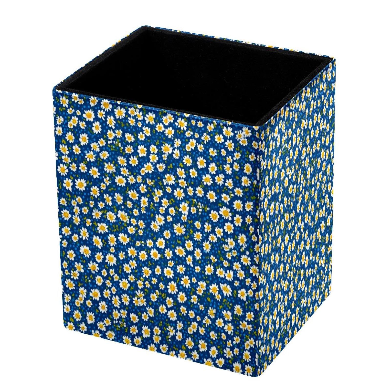 DragonBtu Desktop Pencil Holder, Daisy Rectangular Pencil Cup, Pencil Storage Bag Office Desk Supplies Case for School, Kids