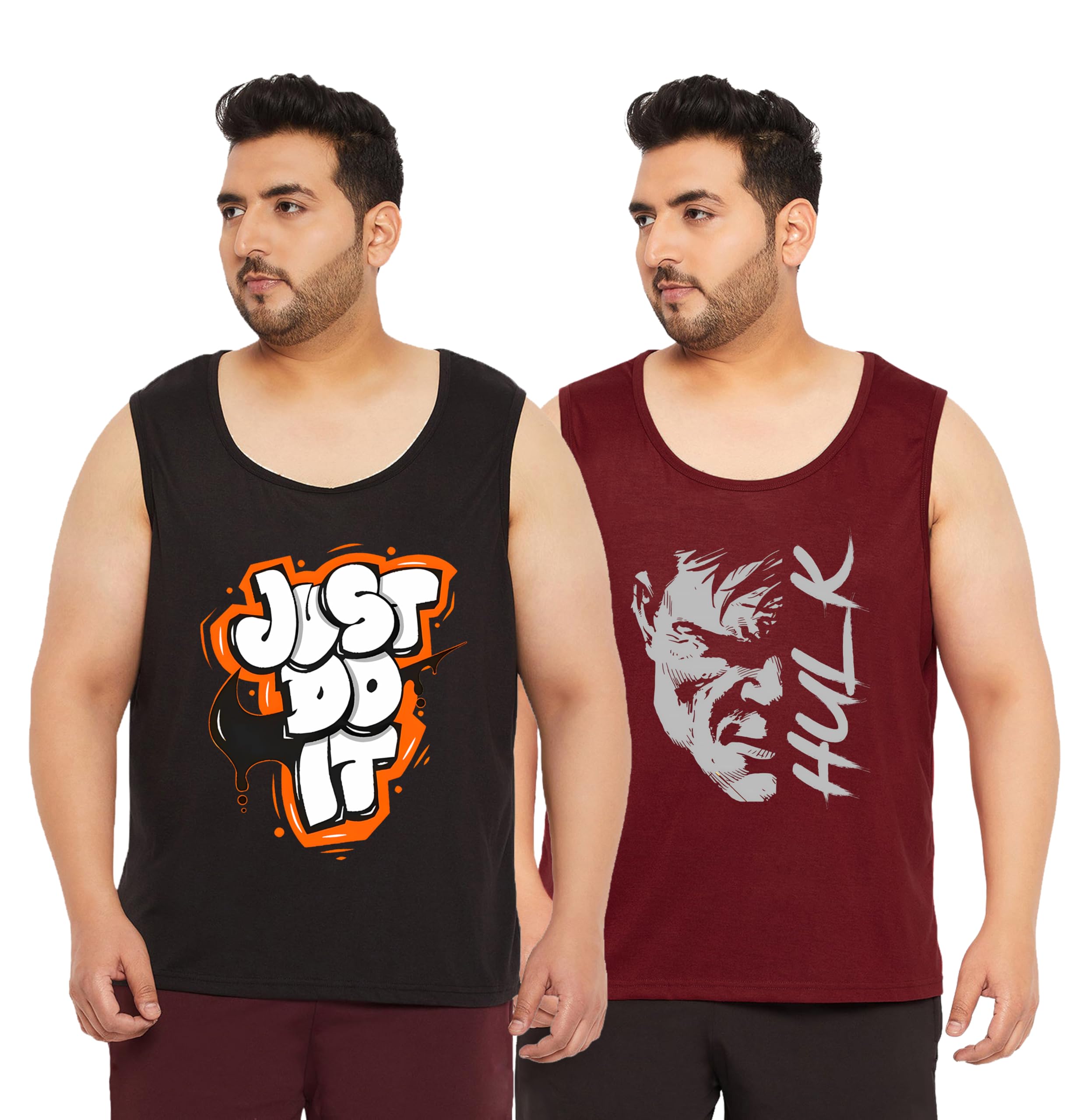 West Gate Clothing Cotton Printed Plus Size Vest for Men | Round Neck, Regular Fit, Sleeveless Plus Size | Men's Tank Top | 3XL, 4XL, 5XL | Perfect for Workouts Gym | Black, Navy | Combo Pack of 2