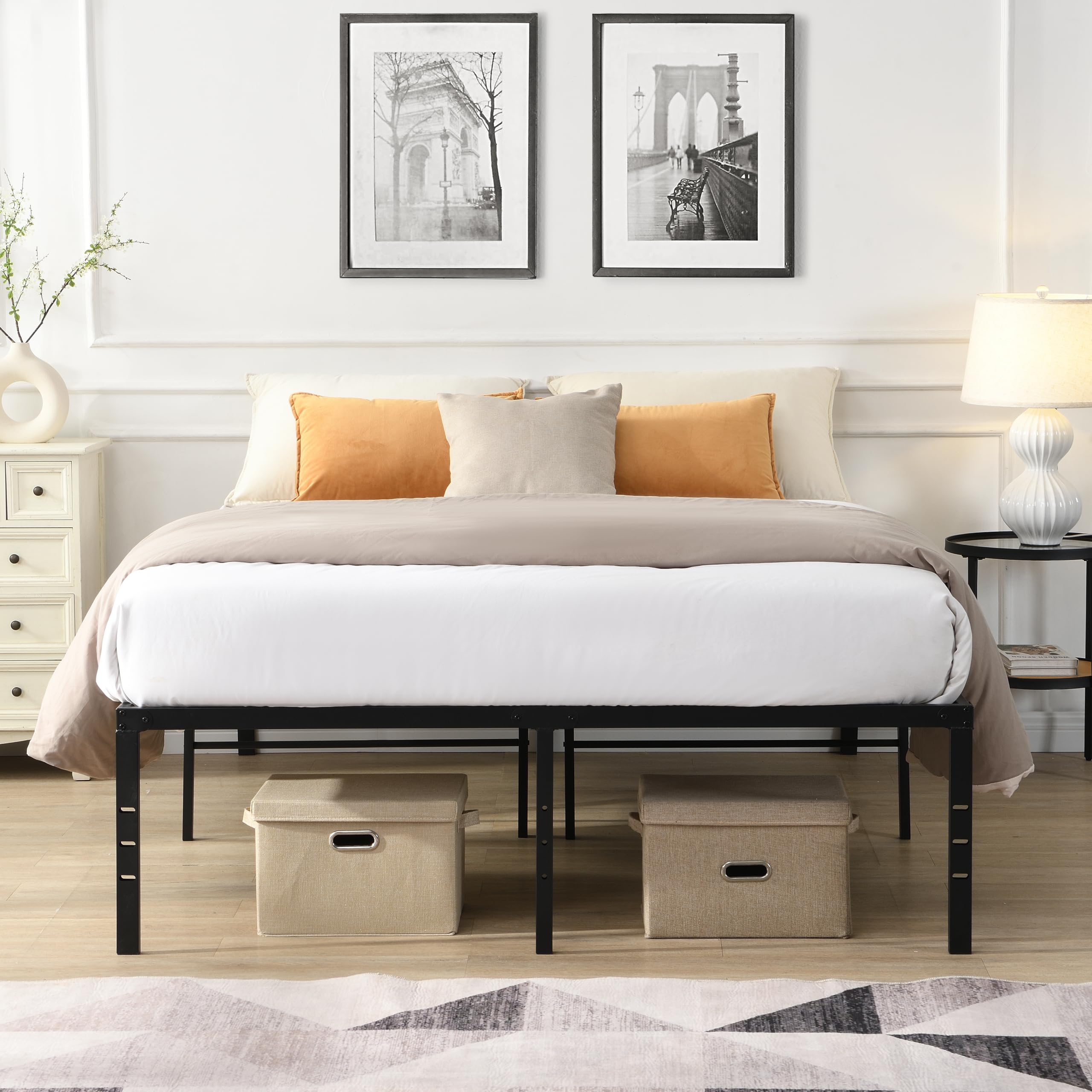 King Size Bed Frame Heavy Duty Metal Bed Frame Quick Easy Assembly No Noise Black
