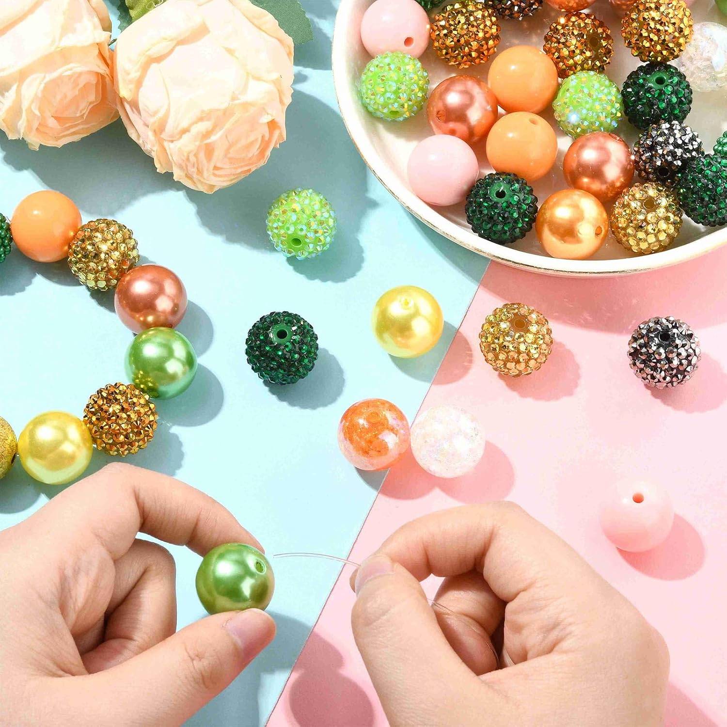 LiQunSweet 50 pcs Mixed Colors 20mm Bubblegum Acrylic Beads Chunky Round Disco Beads for DIY Jewelry Bracelet Necklace Earring Crafts Bag Keychain Phone Decor