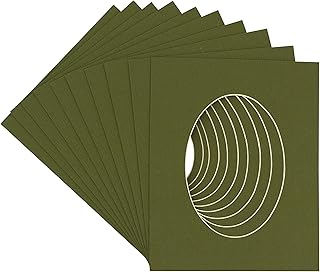CountryArtHouse Dill Green Acid Free 6x8 Oval Picture Frame Mat with White Core Bevel Cut for 4x5 Pictures - Fits 6x8 Frame - Pack of 10 Matboard Show Kits with Acid Free Backings & Clear Bags