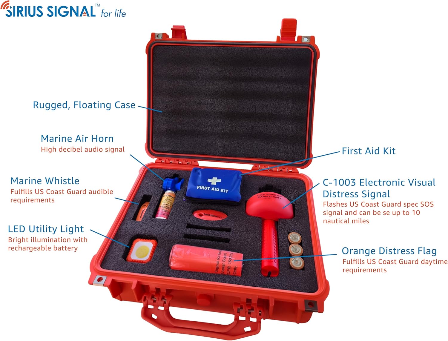 Sirius Signal MK-1001 Boating Safety and Emergency SOS Kit - Complete Visual, Audible, and First Aid System - USCG Approved