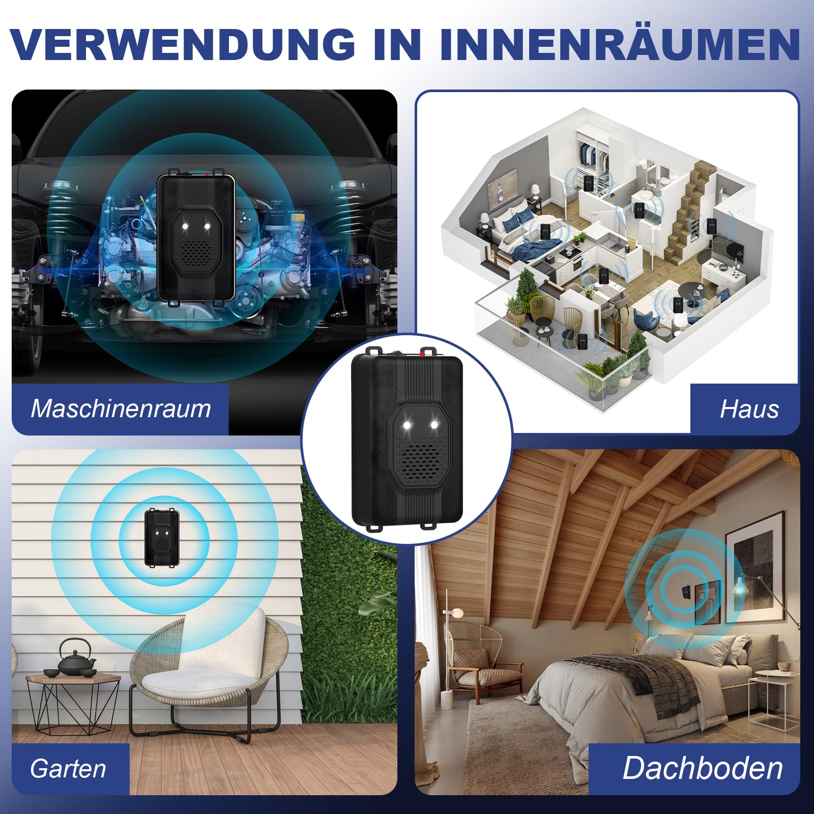 TEOV Marderschreck Auto, 15-36kHz Ultraschall Marderabwehr mit LED Blitzlicht, 12V Autobatterie & AA Batterie & USB, Anwendungsbereich ca. 40-50m², Tiervertreiber Marderschutz für Auto Haus (2 Stück)