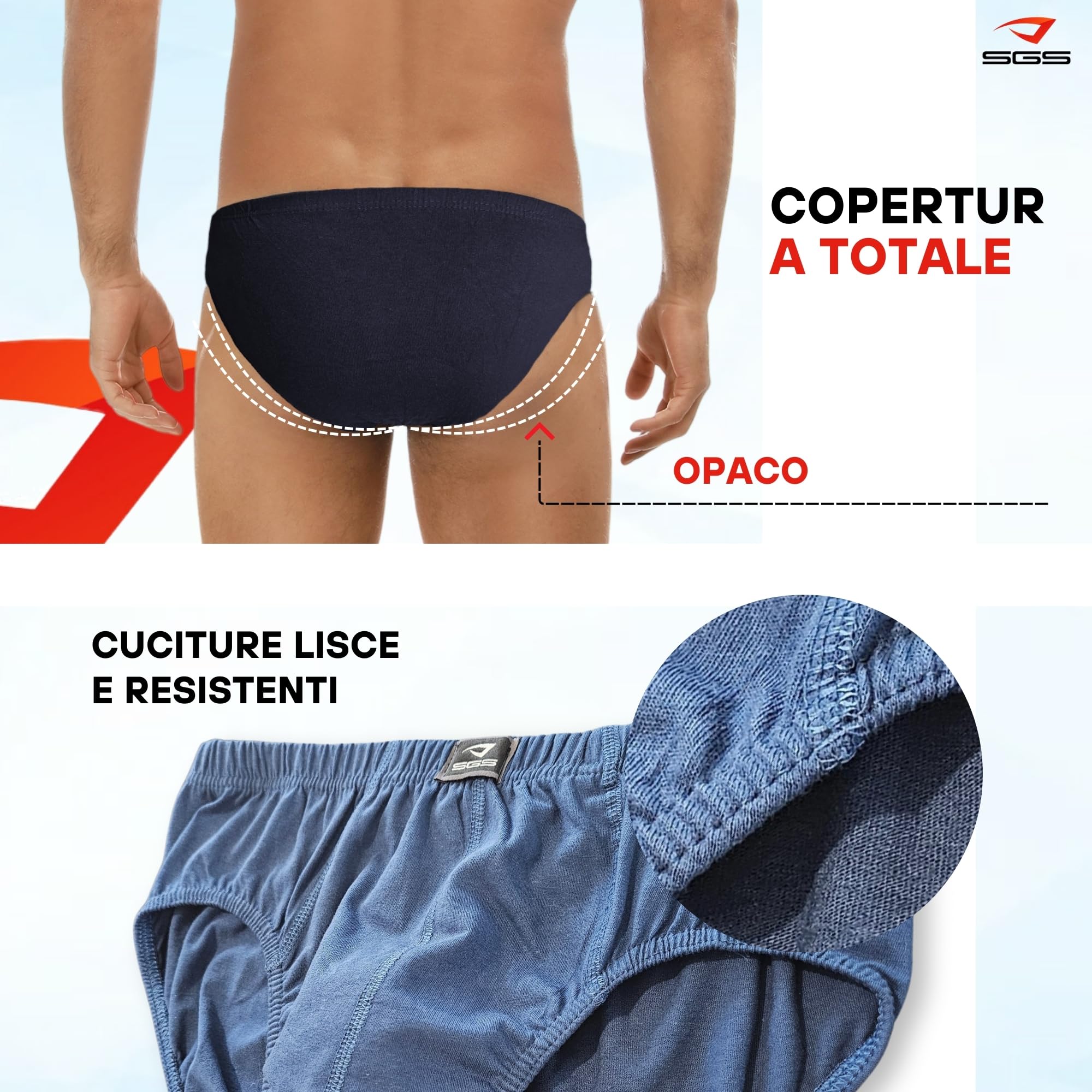 SGS Mutande Uomo - Slip Uomo Cotone Traspirante Confezione da 6 o 12 Pezzi, Taglie S-6XL, Ideale per Uso Quotidiano e Sport