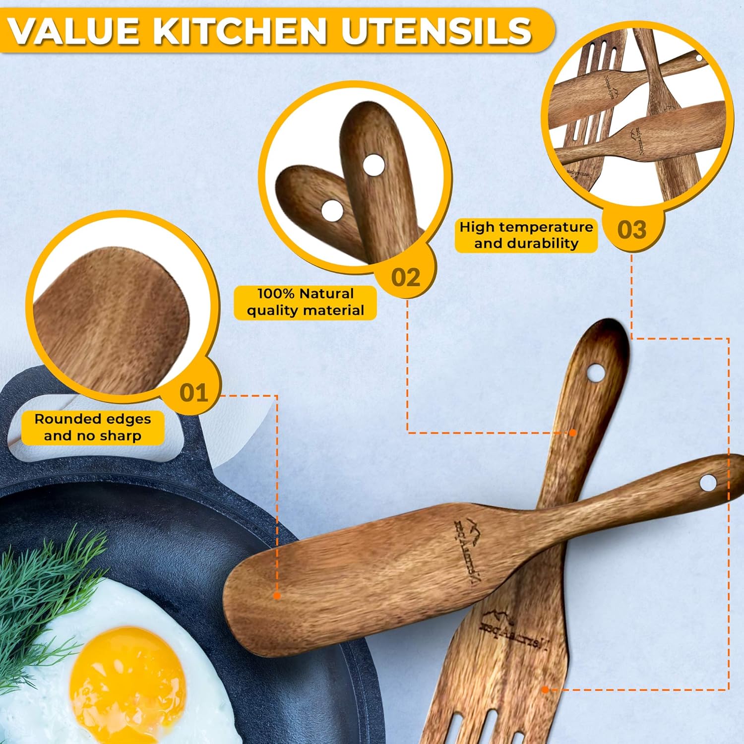 Natural Wooden Acacia Spurtles Spatulas Set of 4- Beautiful Kichen Utensils-Cooking Spoons-For Stirring, Baking, and Pan-Fried