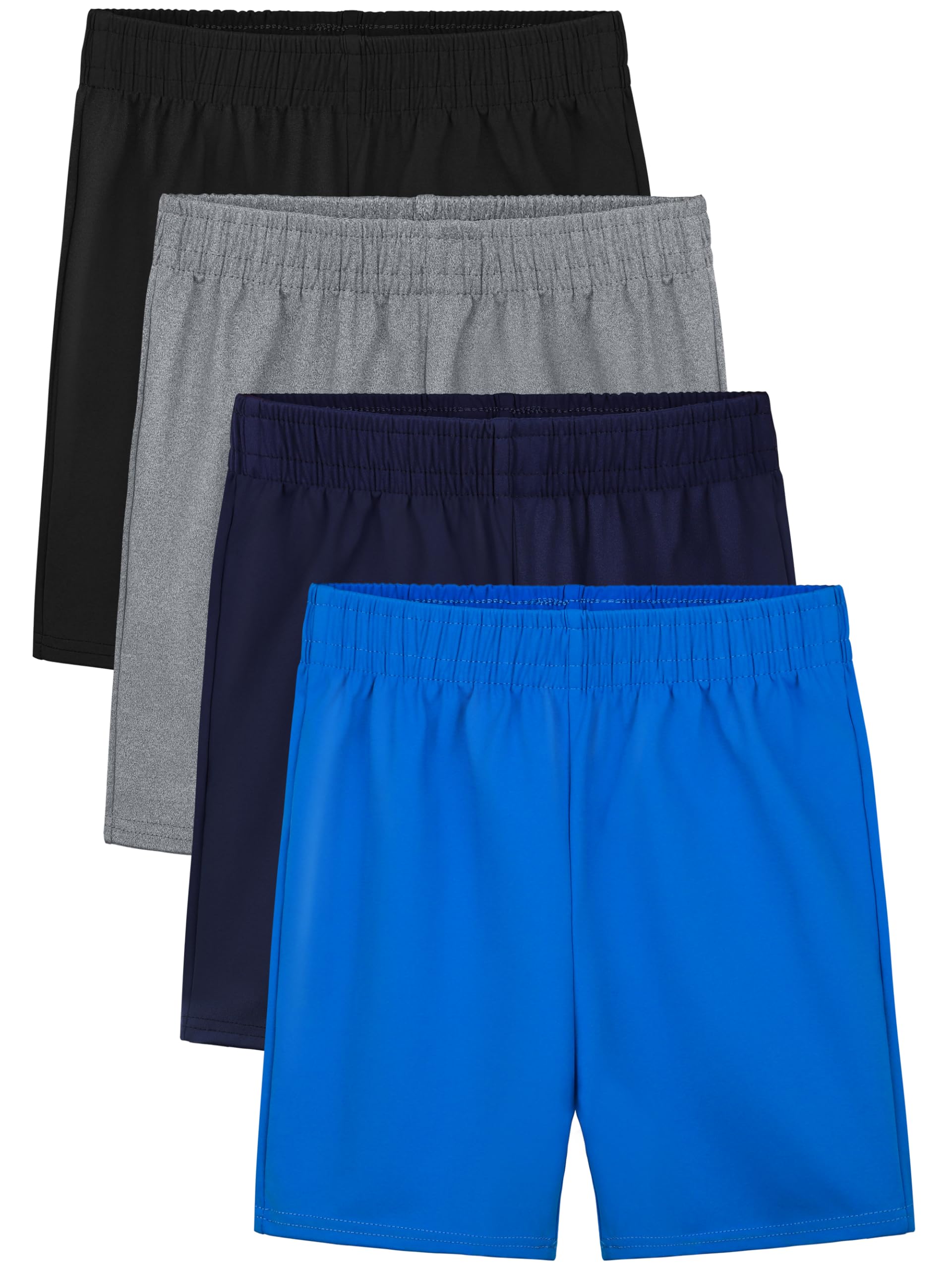 4 Pack Toddler Boy Shorts Elastic Waist Boys Athletic Basketball Soccer Shorts Summer Pull-On Comfort for Playwear