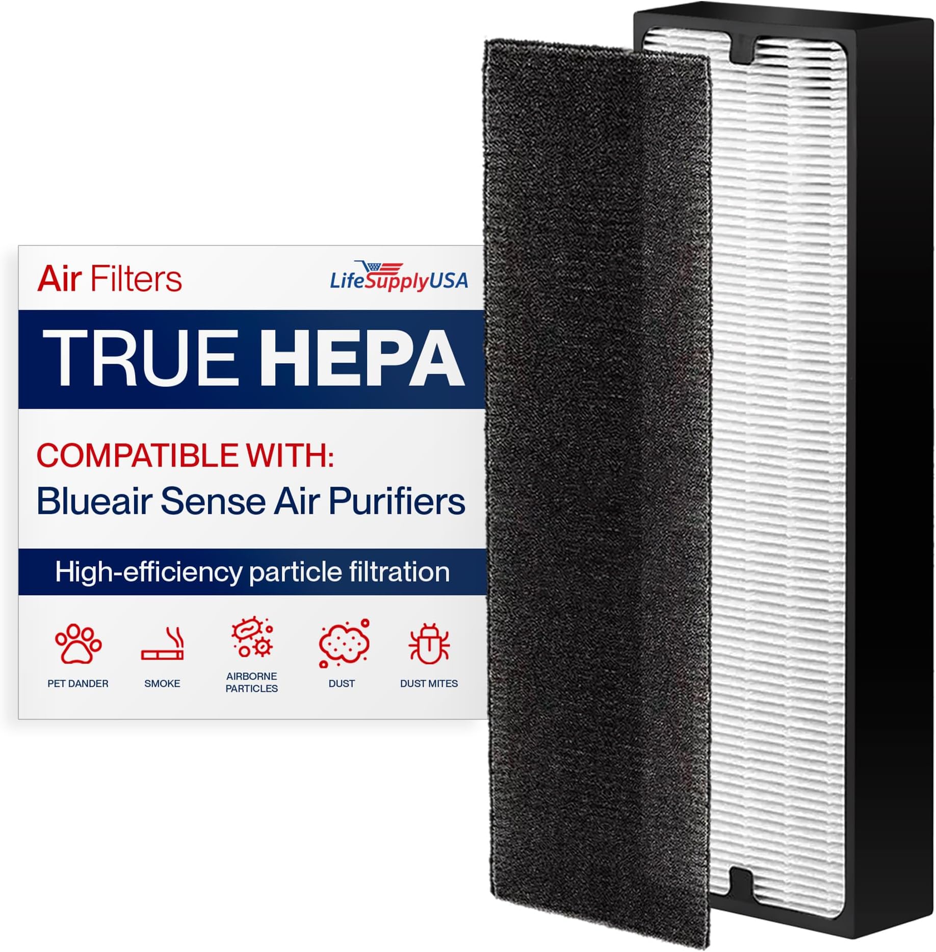 Sense+ True HEPA + Carbon Pre Filter Replacement Set Compatible with Blueair Sense Air Purifiers by LifeSupplyUSA (2-Pack)