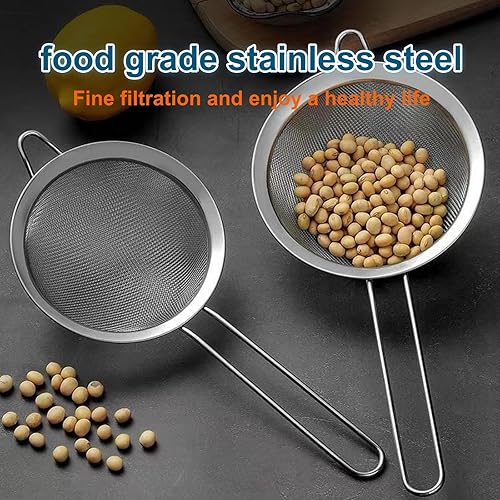 Miniatura 4 de Juego de 3 coladores de malla fina de acero inoxidable (pequeñomedianogrande) - Tamiz de metal con asa, ideal para arrozjugoquinuaharina,