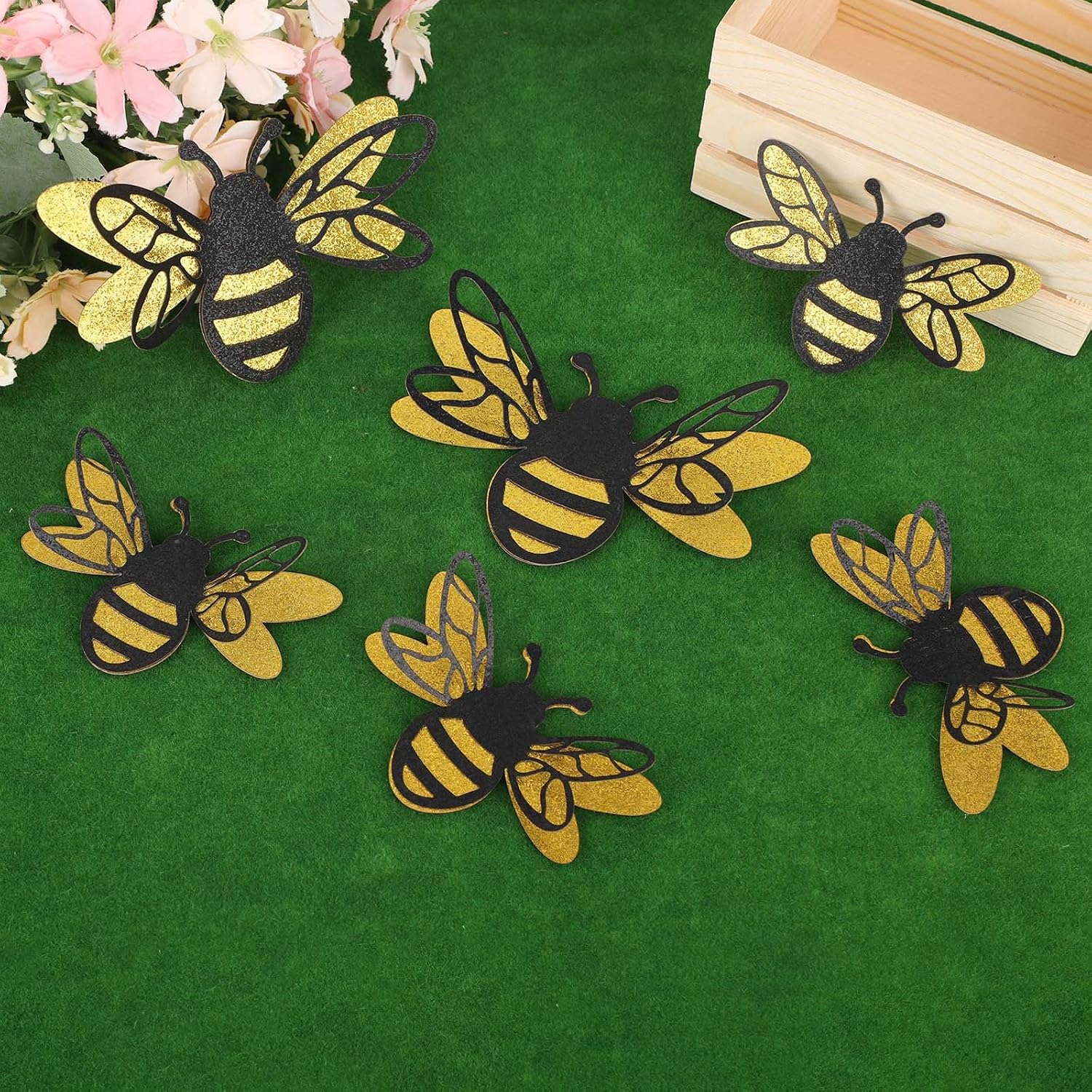 24pcs 3D Bee Stickers, 2 Sizes Tiny Ornaments for Honey Bee Party Wall Decor, Crafts, Embellishments, Clings - Perfect Decorations for Home Windows Parties