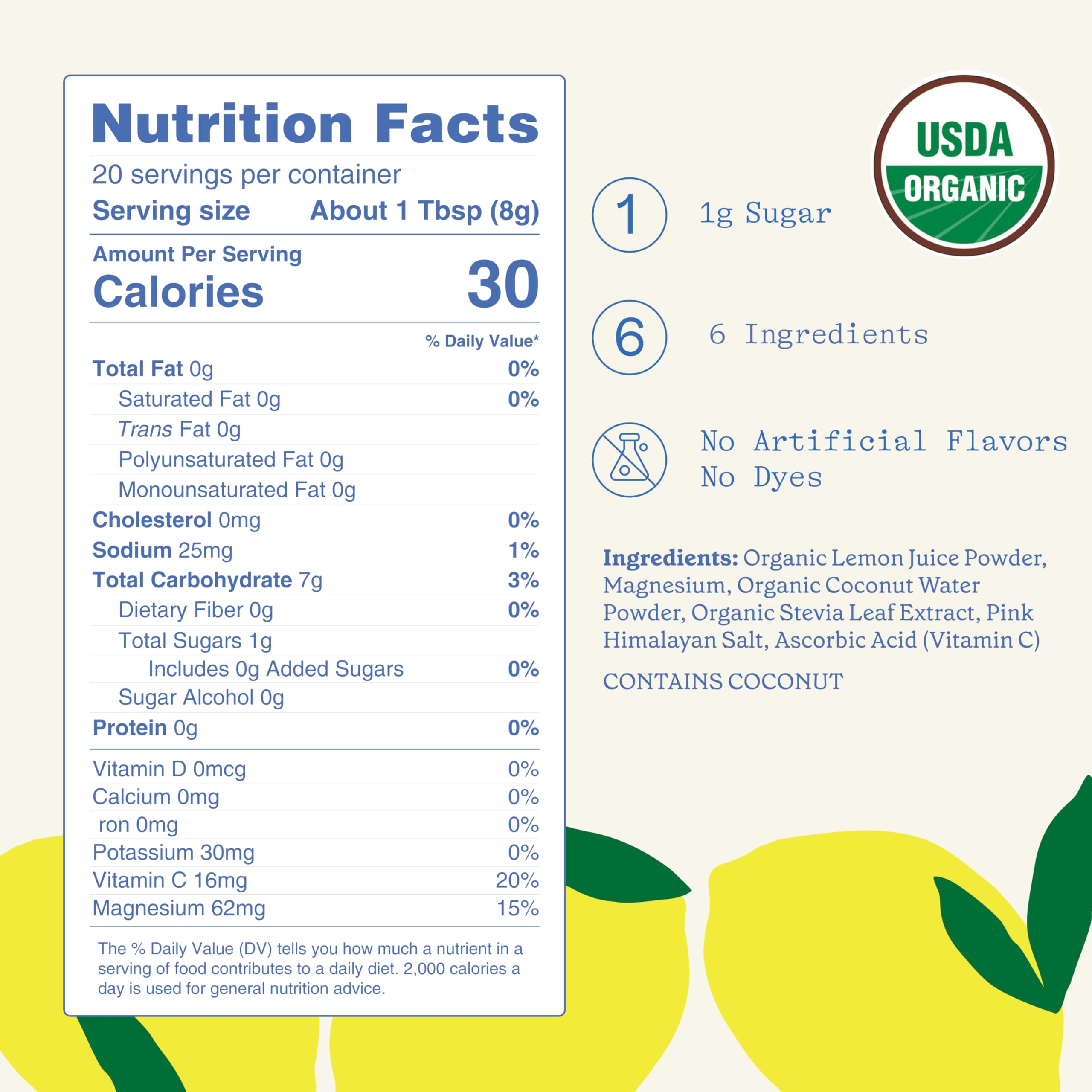 GoodOnya Organic Hydration Electrolyte Drink Mix, Certified Organic Hydration Powder, Non-GMO, Biochecked Glyphosate Free, Low Sugar, Lemonade Flavor, No Artificial Flavors, 20 Servings — Amazon image 2