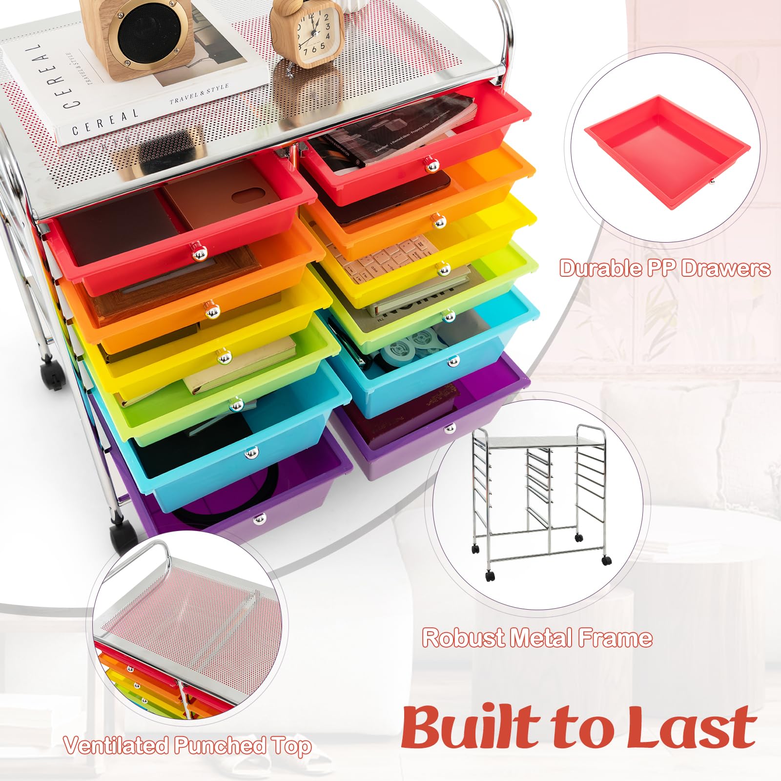 Carrito multiusos de 12 segundos con ruedas Lockab, versátil para manualidades de oficina en casa, carrito práctico y colorido