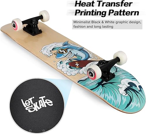 Miniatura 6 de Patineta Ryvorbe para principiantes, 31 x 8 pulgadas, patineta completa para niños, adolescentes y adultos, 7 capas de arce canadiense, doble