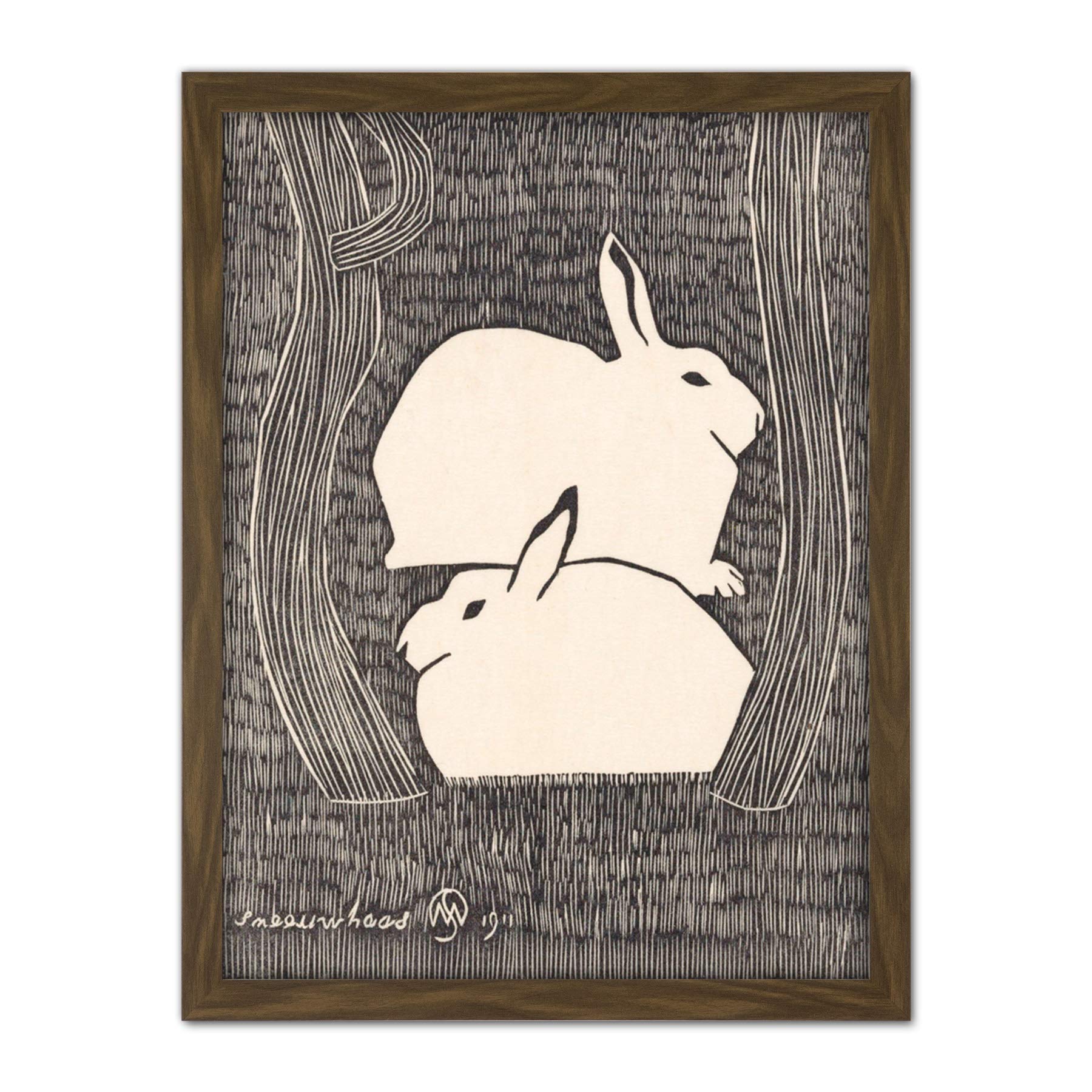 Artery8 Samuel Jessurun De Mesquita Two Snow Hare Artwork Framed Wall Art Print 18X24 Inch