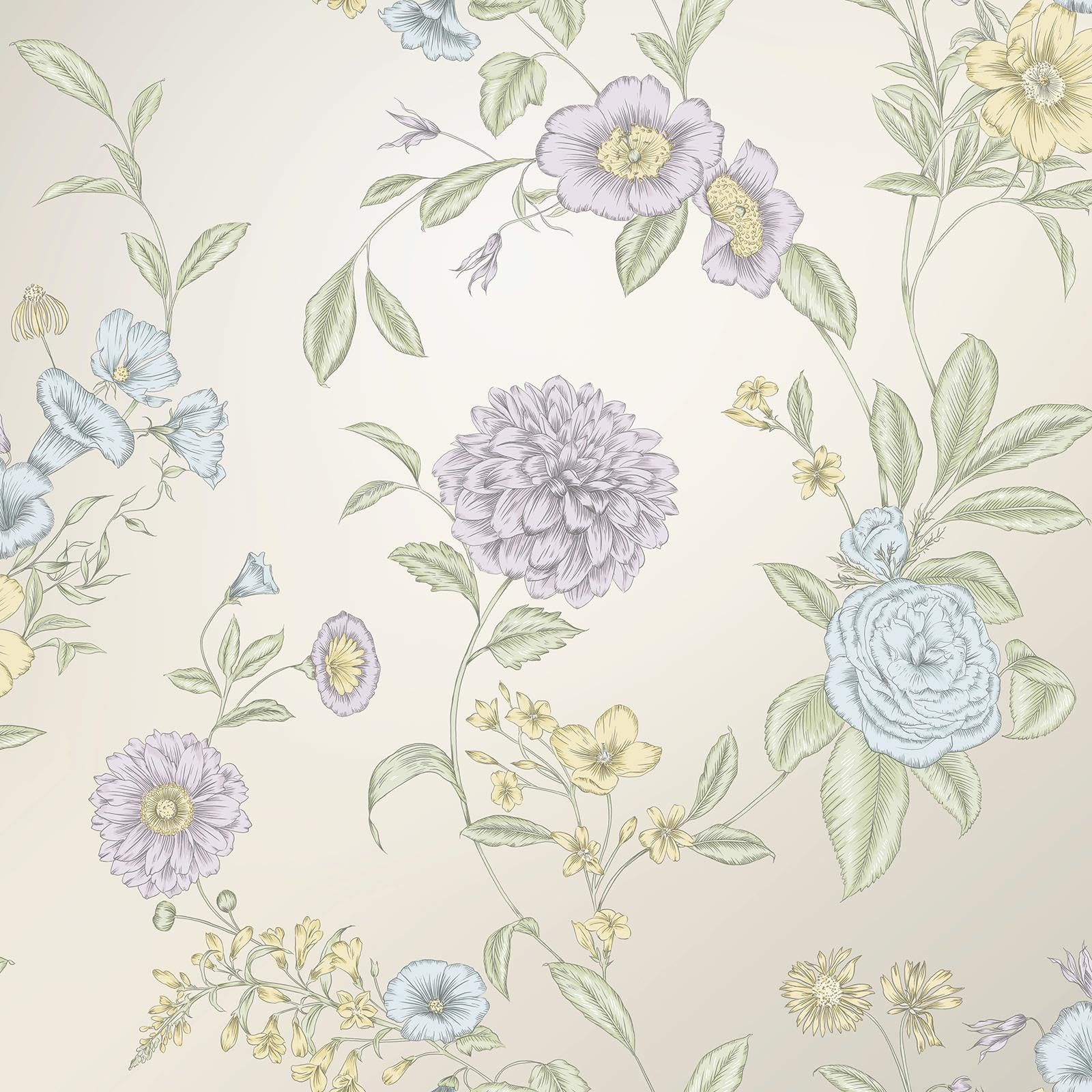 Holden Decor Multi, Pearl, Pastel Shades Rasch Chelsea Floral Wallpaper, Metallic, Multi/Pearl/Pastel Shades 100302