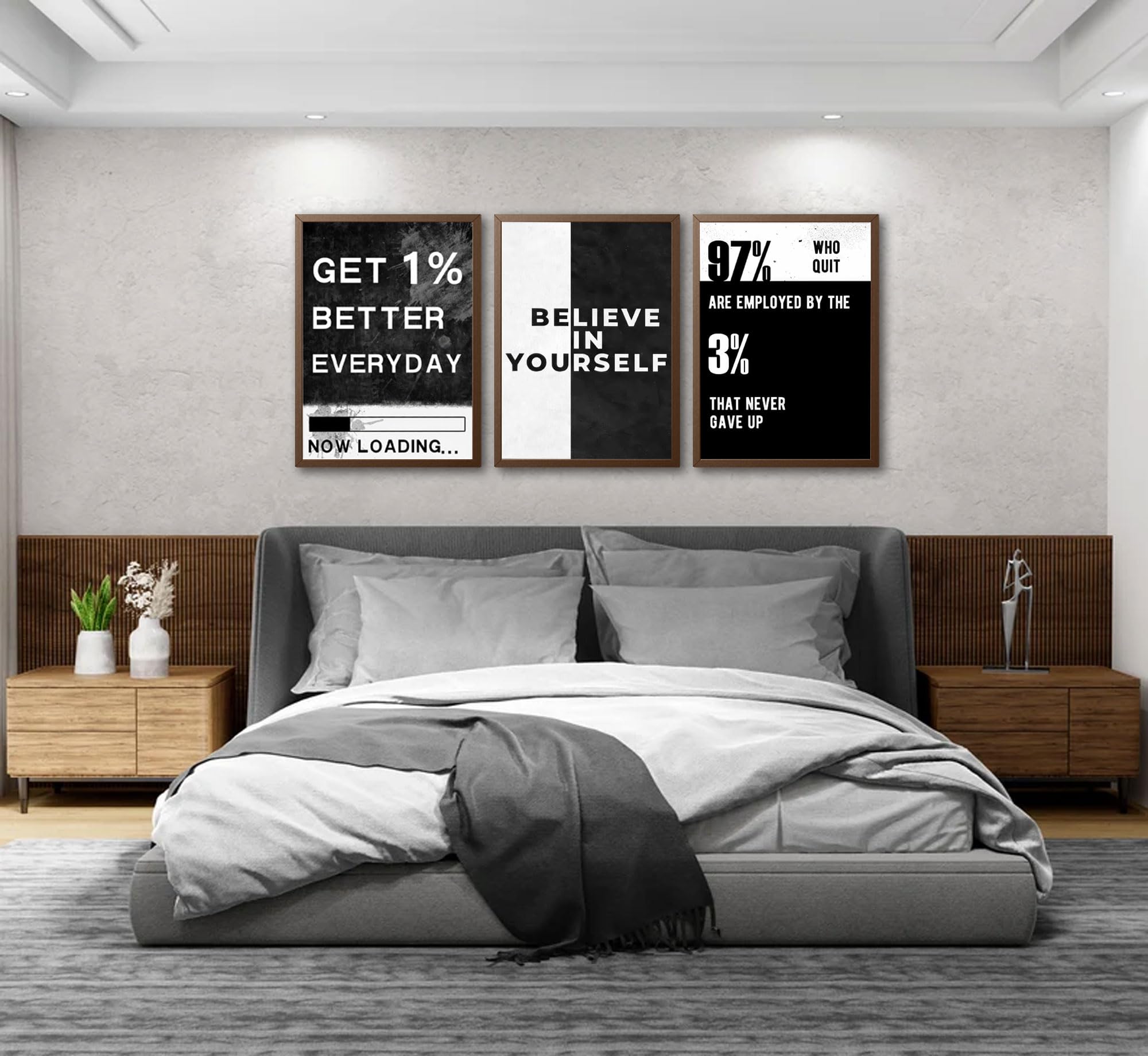 3 lienzos inspiradores en blanco y negro para pared, citas motivacionales, pósteres de éxito positivo, impresiones de pared para sala de estar, dormitorio, decoración del hogar, sin marco, 16 x 24