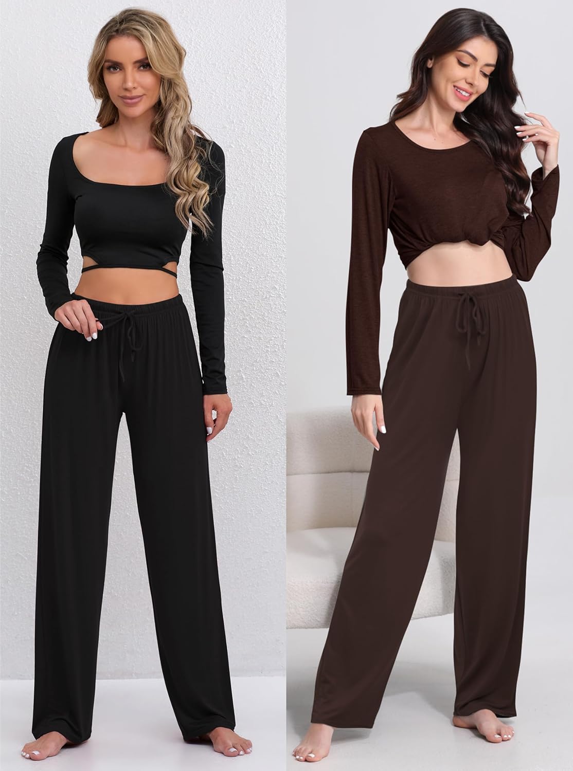 FEQO 2 Pack Women's Lounge Pants Wide Leg Yoga Pants Casual Pajama Bottoms - Image 5