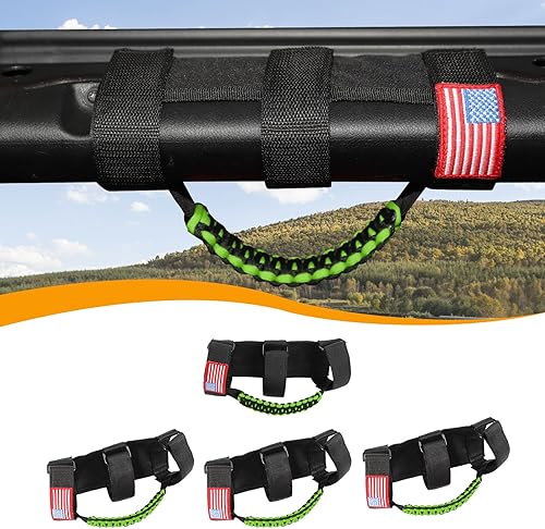 Hoolcar 4 asas de agarre de barra antivuelco, asas de agarre de paracaídas compatibles con Jeep Wrangler YJ TJ JK JKU JL JLU y Gladiator JT, negro y
