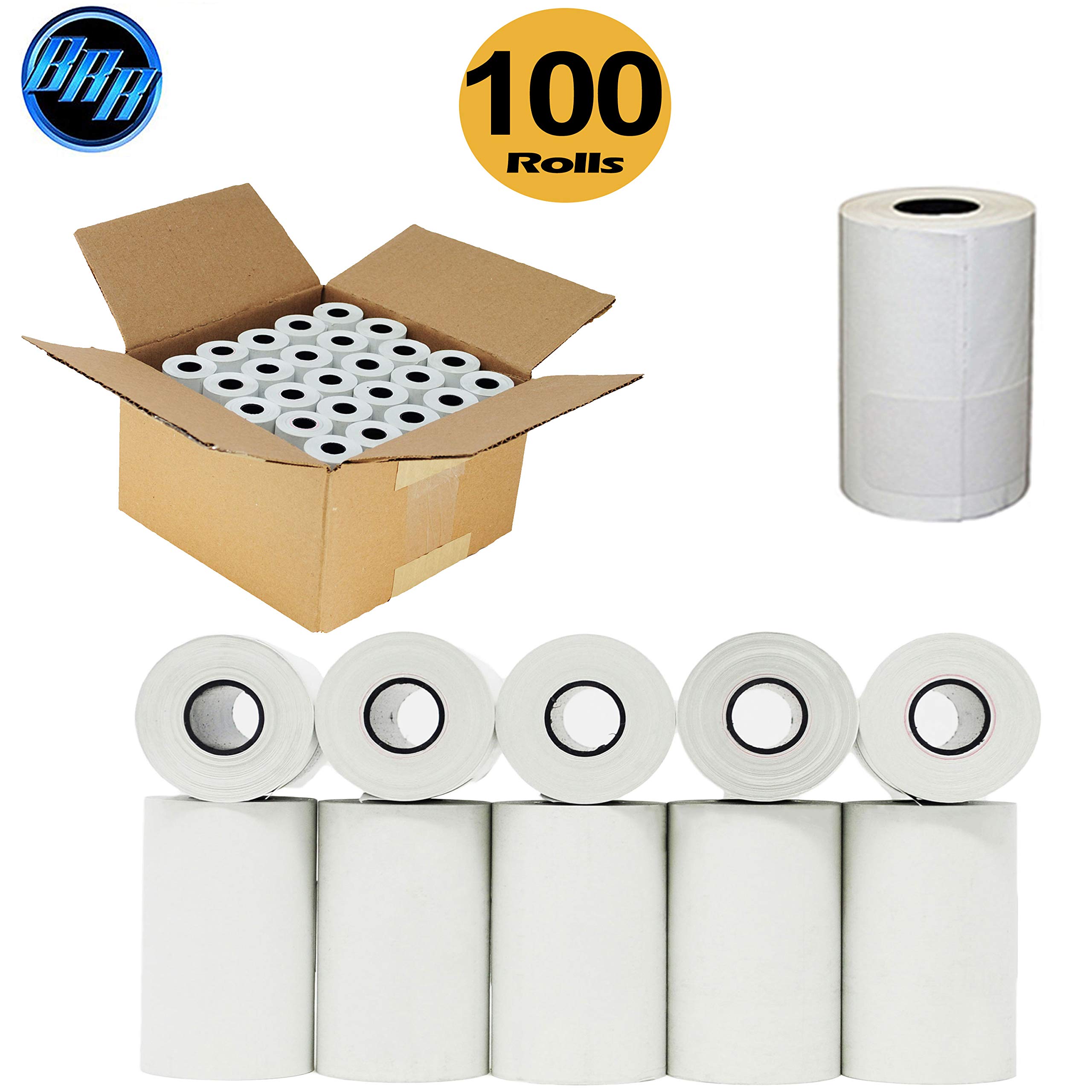 Rollos de papel térmico de 2 a 1/4 x 50 pulgadas (100 rollos) para Verifone VX520 First Data FD400 Nurit 8000 8020 STP-103 sin BPA, fabricado en Estados Unidos de BuyRegisterRolls.com by