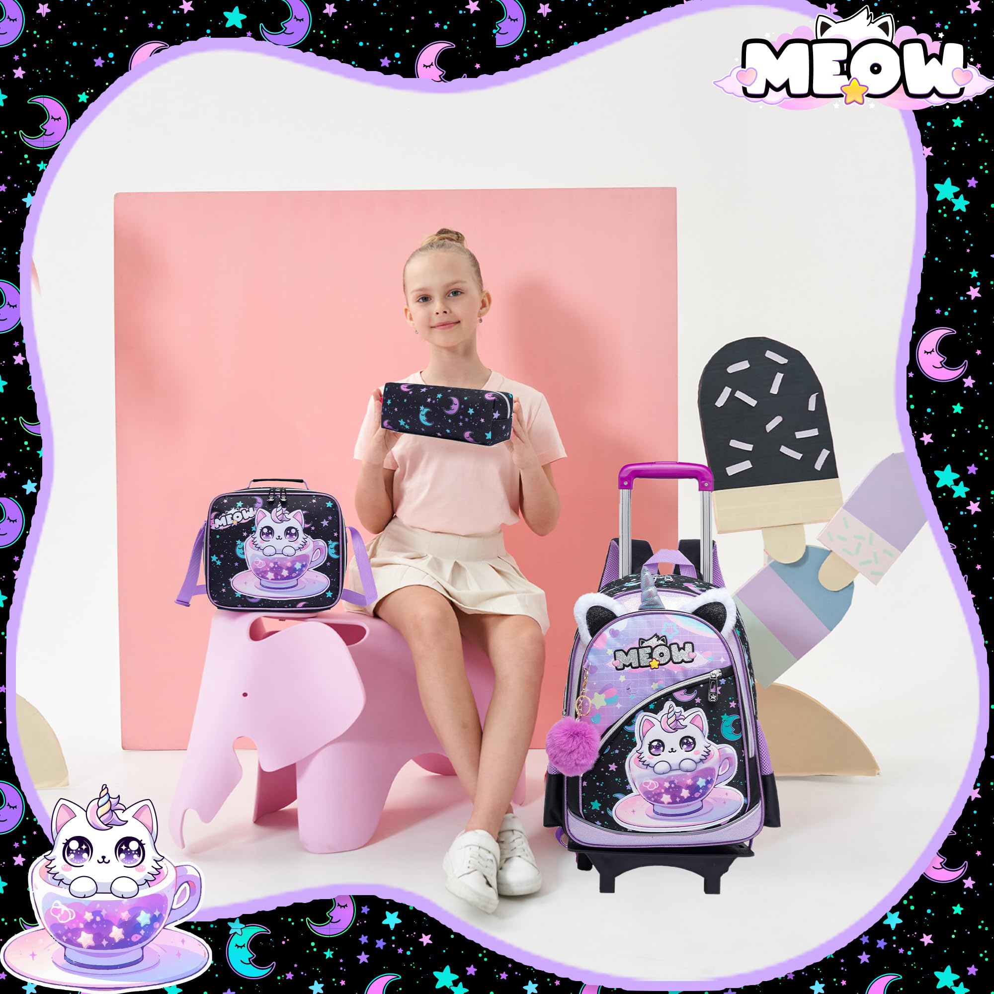 Borsa Pop It Fidget Toys per ragazze, 40,6 cm, zaino per la scuola primaria, pop, unicorno, Push Bubble Sensory, Squeeze Squeeze, borsa arrotolabile, adatta per bambini primari e asilo.