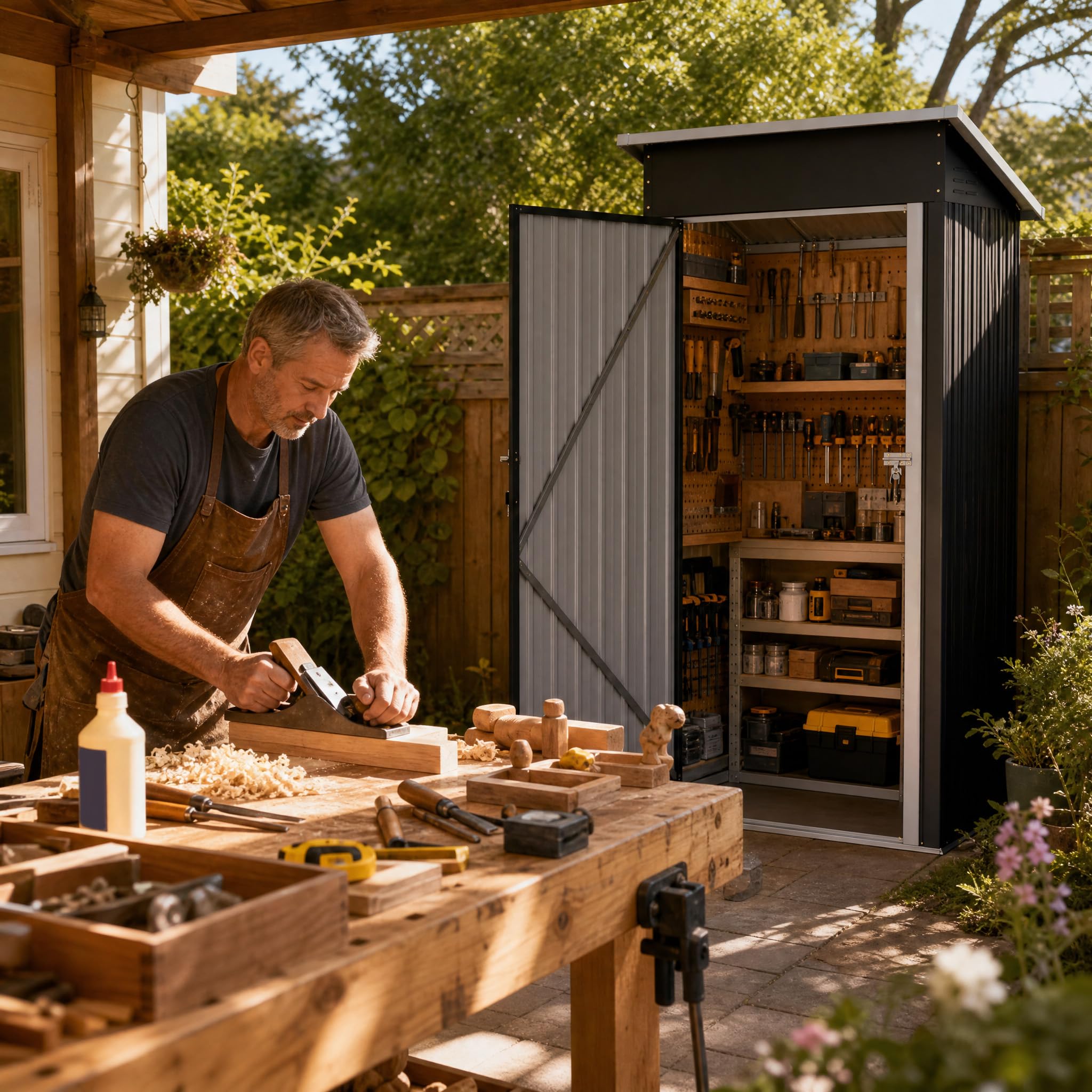UISEBRT Metall Gerätehaus 1.5 m³ 108x91x185 cm,wetterfester Geräteschuppen mit Schrägdach & Belüftungsöffnungen,abschließbarer Gartenhaus für Gartengeräte, Werkzeuge & Sportartikel,Schwarz