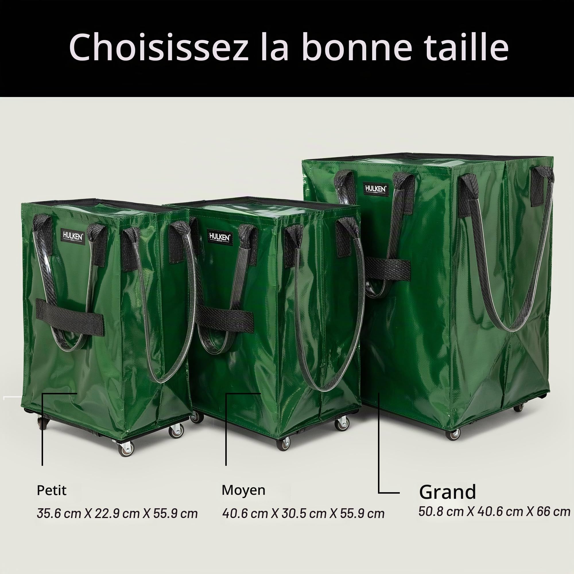 HULKEN - Sac d'épicerie réutilisable sur roulettes, chariot de courses, sac à roulettes, fermeture éclair, léger, peut transporter jusqu'à 30 kg, se replie à plat, poignées incassables