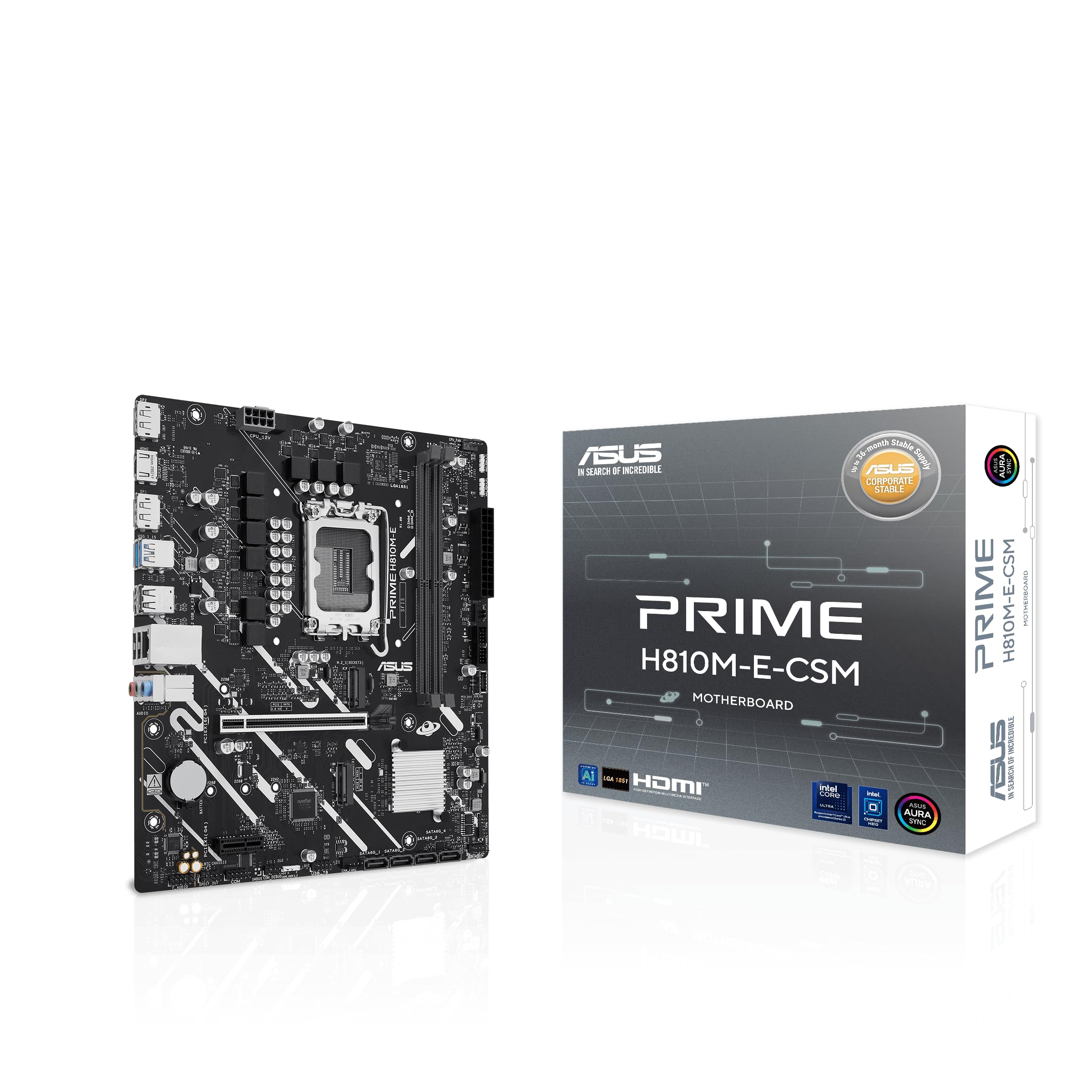 ASUS PRIME H810M-E-CSM Intel H810 LGA1851 DDR5 6400 2xDP HDMI Çift M2 USB3.2 AURA RGB mATX 6+1+1+1 Güç Aşamaları, Uzaktan Yönetim Yazılımı, Ready for Advanced AI PC