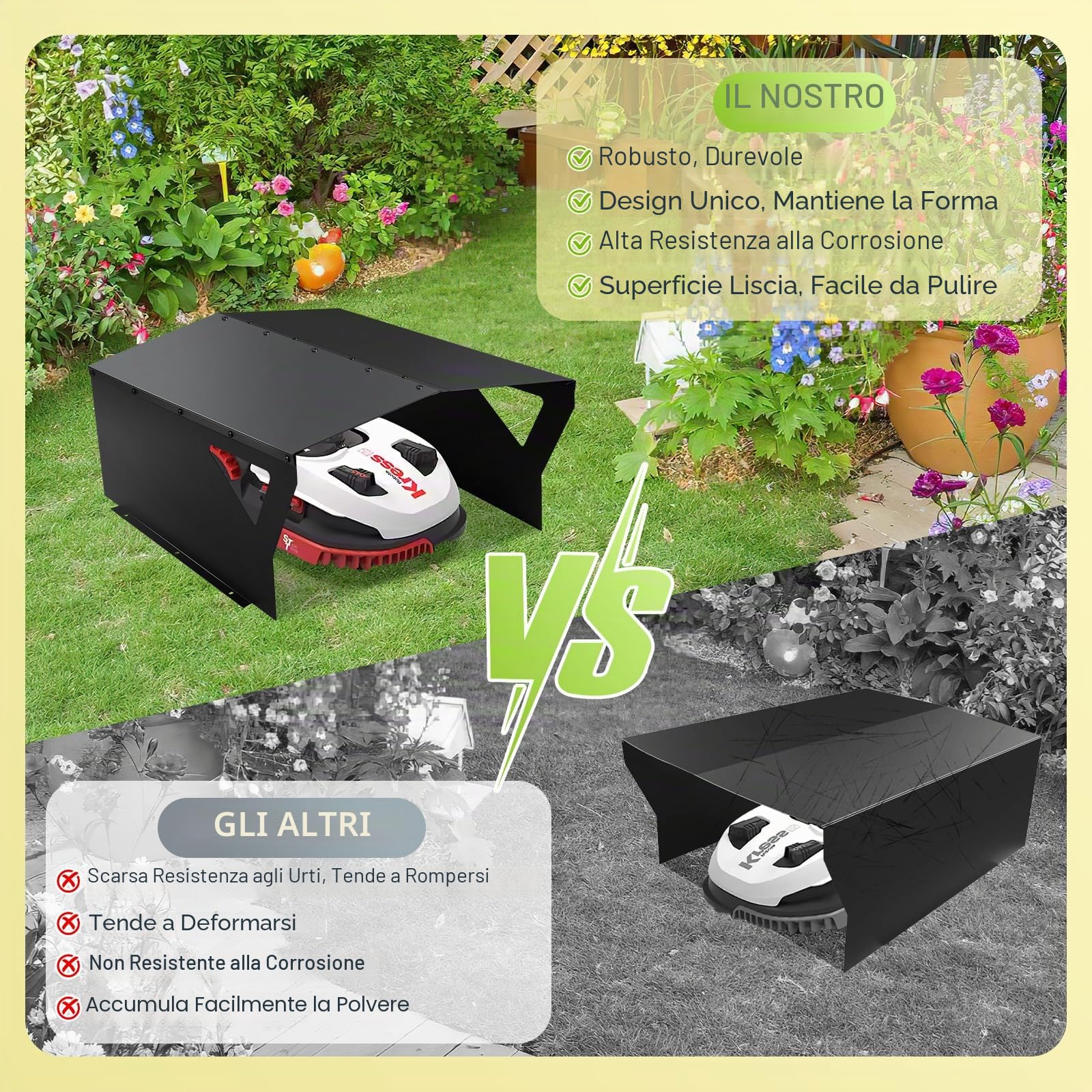 Garage zincato per robot tosaerba, 78 x 60 x 34 cm, per robot da erba, resistente alle intemperie, protezione UV, con materiale di montaggio, nero