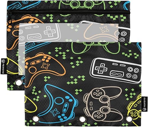 xigua Joystick - Paquete de 2 bolsillos con cremallera para lápices para niños y niñas, gran capacidad, resistente al agua, bolsillo duradero de 3