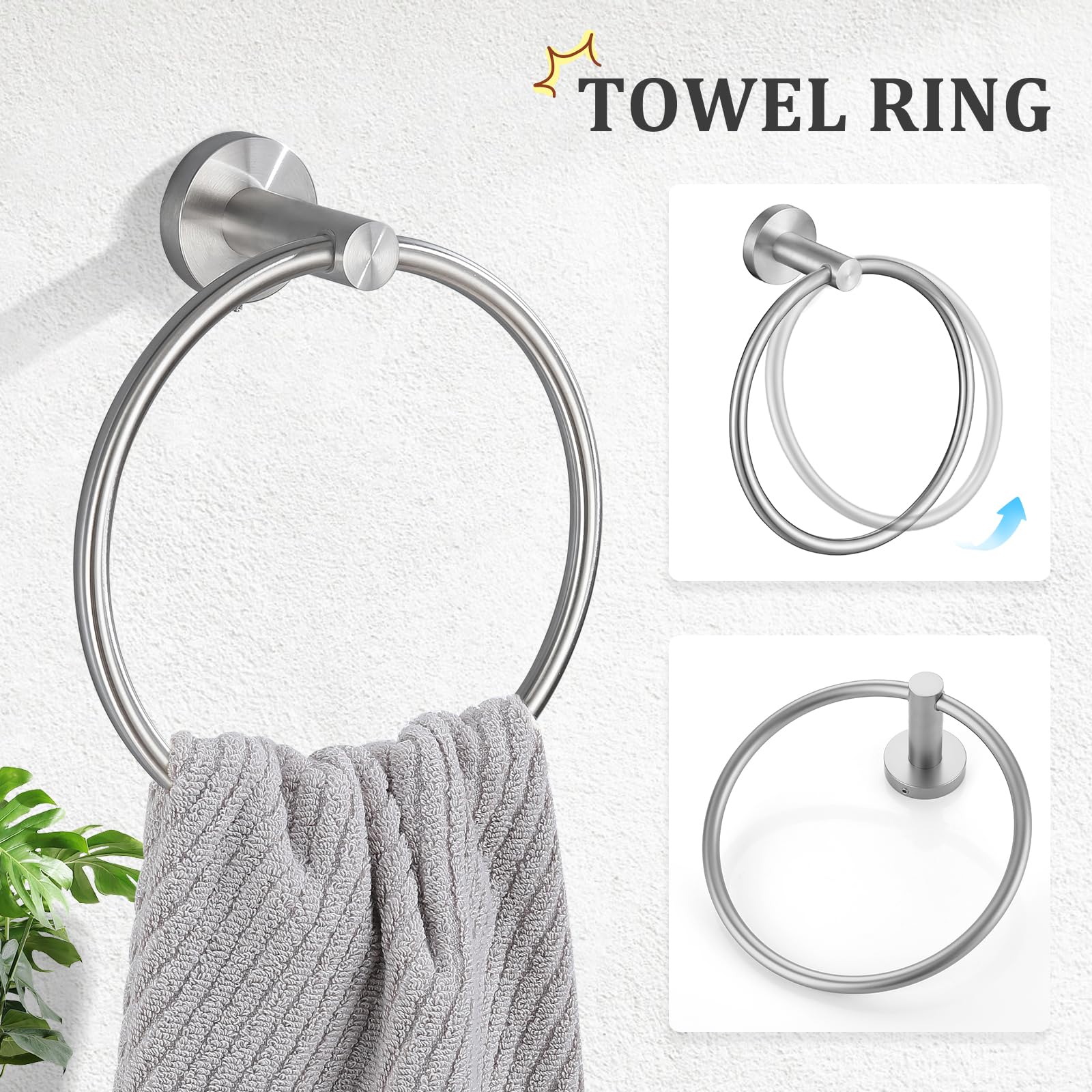 TURS Lot de 4 anneaux porte-serviettes en acier inoxydable SUS304 pour salle de bain - Fixation murale