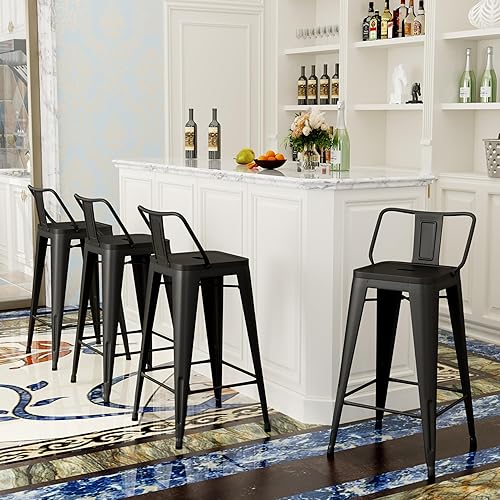 Miniatura 7 de Changjie Furniture Juego de 4 taburetes de bar industriales de metal, taburetes de bar con respaldo, taburetes de bar para interiores y exteriores