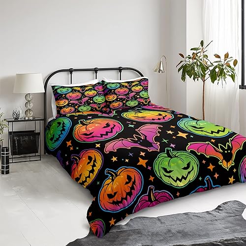 Miniatura 185 de Pumpkin Bedding Halloween Duvet Cover Set Funny Evil Pumpkin Pattern Design Black Halloween Bedding Set Queen 1 Duvet Cover 2 Pillowcases