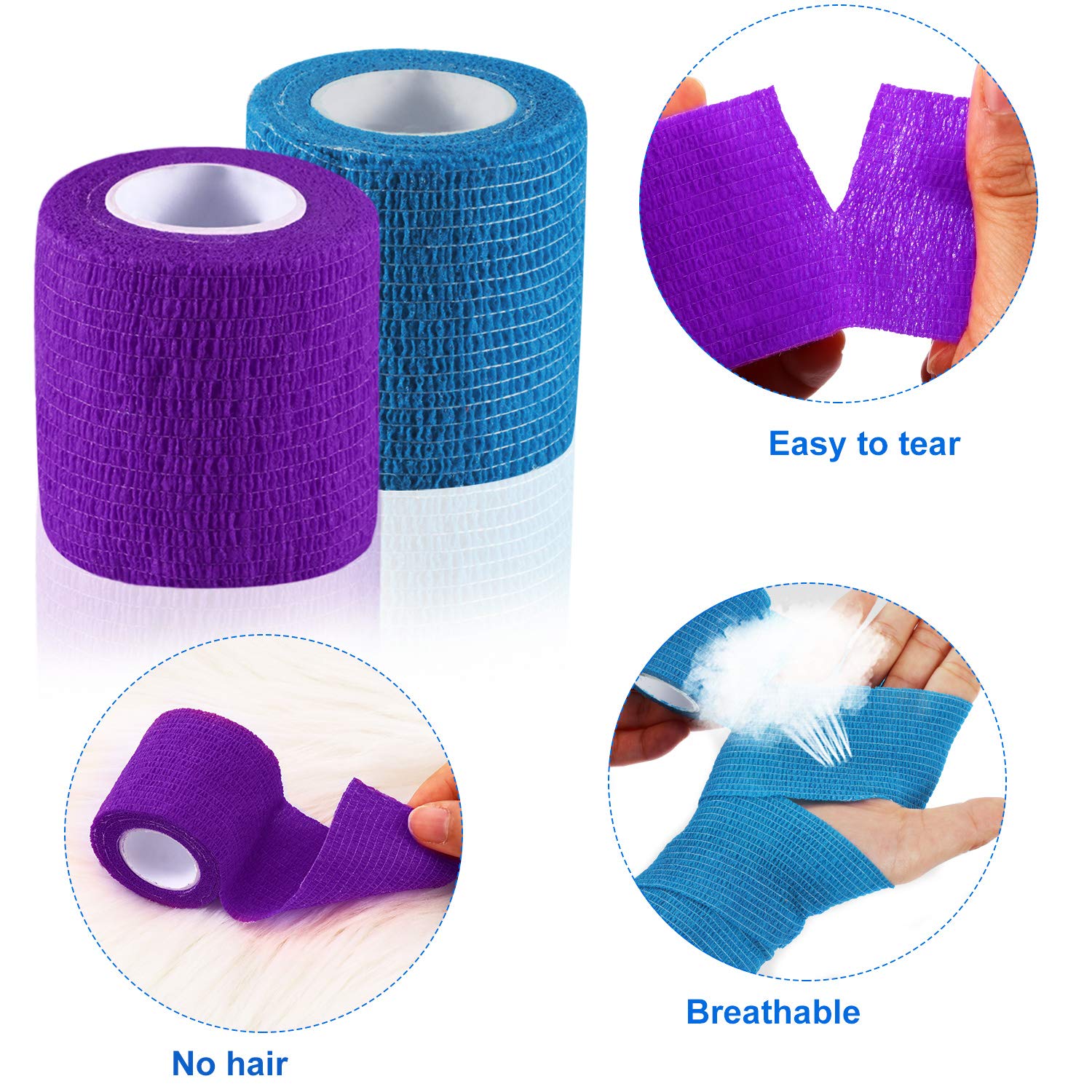 2 Pieces Pet Vet Wrap Self Adherent Bandage Stretch Cohesive Tape Pet Elastic Bandaging Wraps